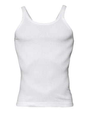 Elfenbeinfarbenes ärmelloses Tank-T-Shirt aus Baumwolle mit Rundhalsausschnitt