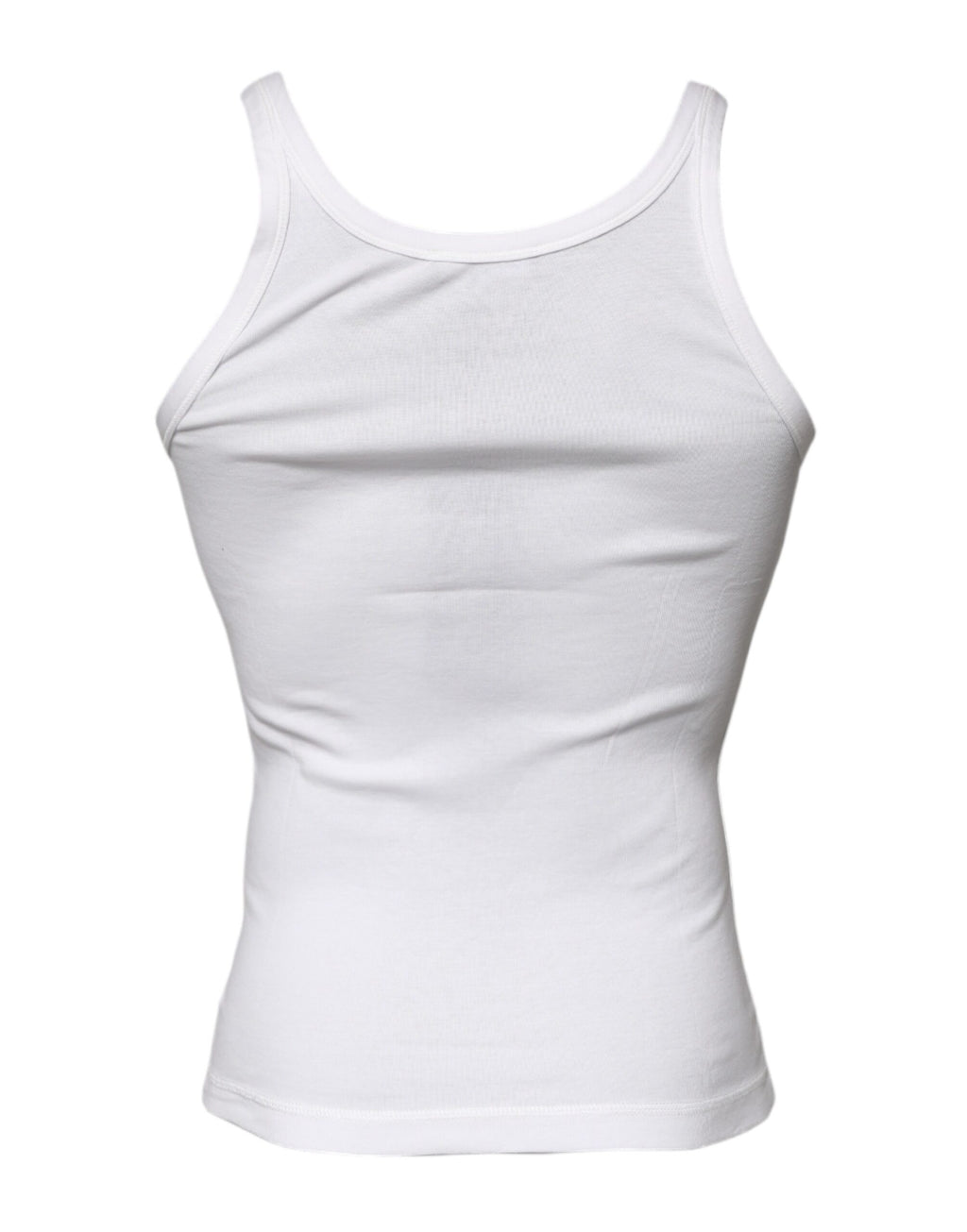 Elfenbeinfarbenes ärmelloses Tank-T-Shirt aus Baumwolle mit Rundhalsausschnitt