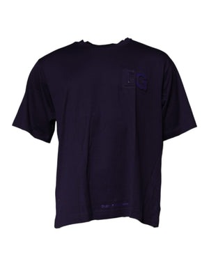 Marineblaues T-Shirt aus Baumwolle mit Rundhalsausschnitt und DG-Logo