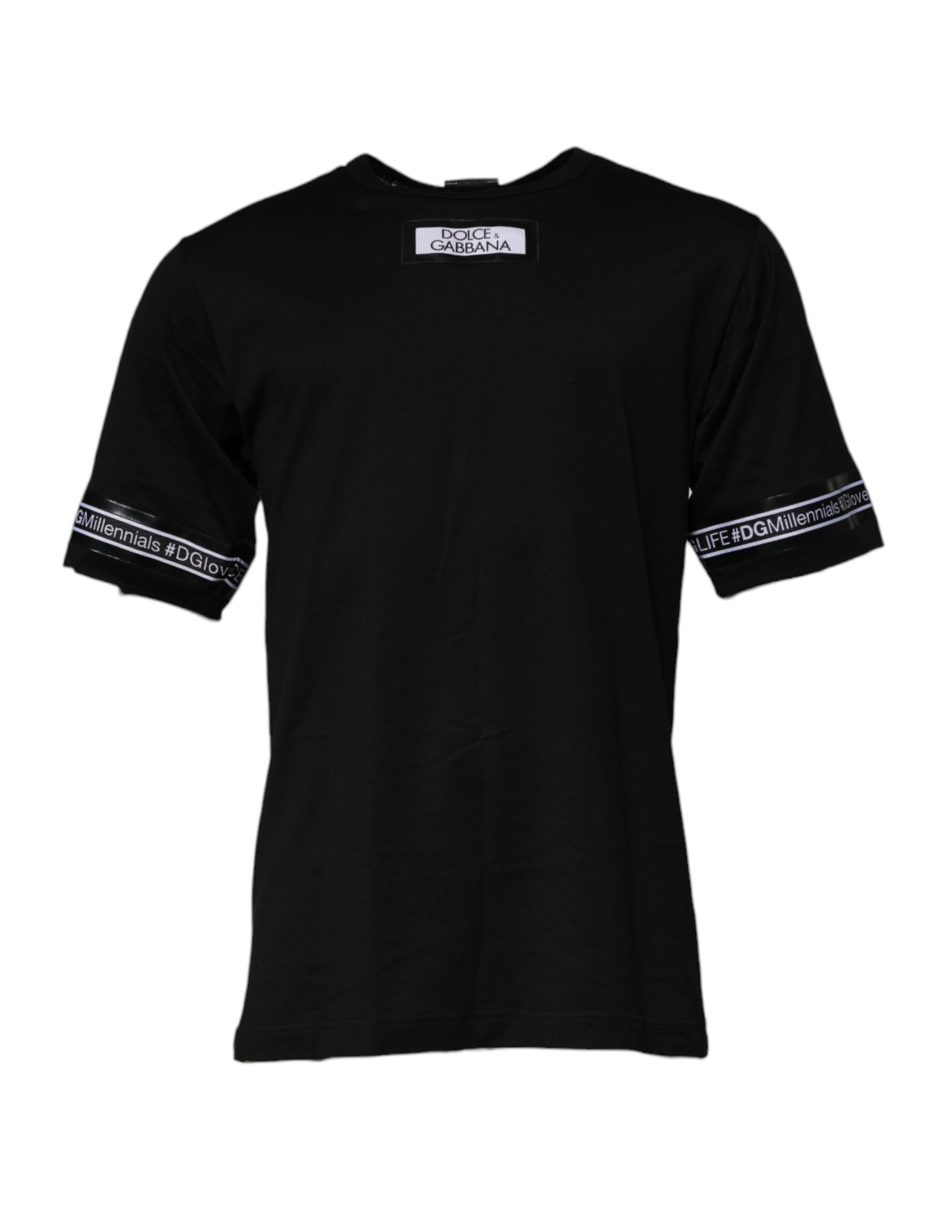 Schwarzes #DGMILLENNIALS Baumwoll-T-Shirt mit Rundhalsausschnitt