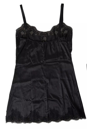 Schwarze Nachtwäsche aus Spitze und Seide, Camisole-Top, Unterwäsche
