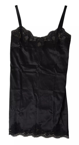 Schwarze Nachtwäsche aus Spitze und Seide, Camisole-Top, Unterwäsche