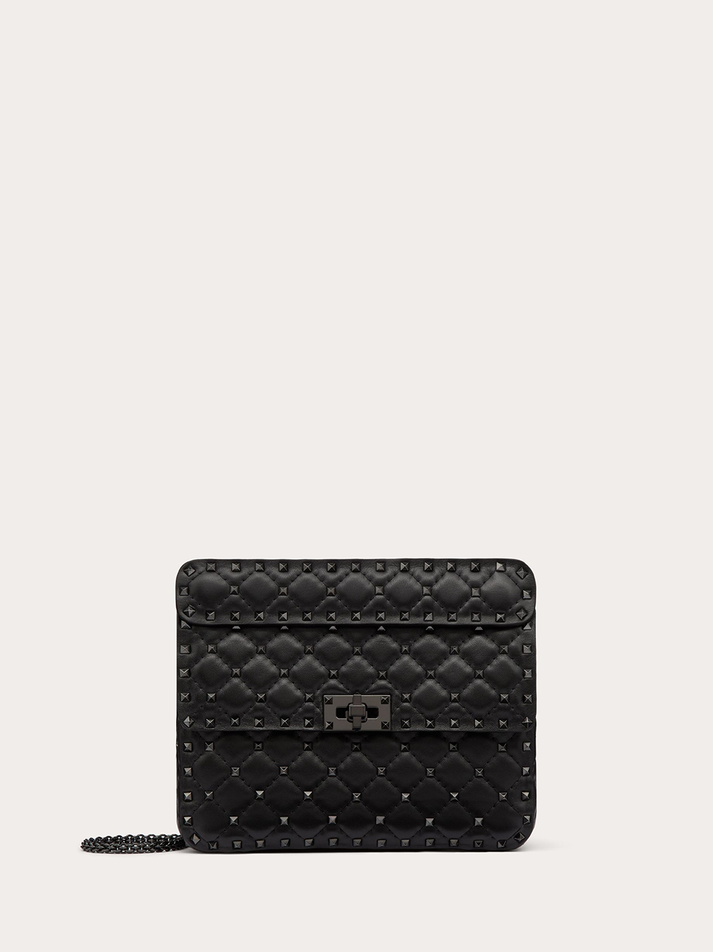 Mittelgroße Rockstudt Spike-Tasche aus schwarzem Nappaleder