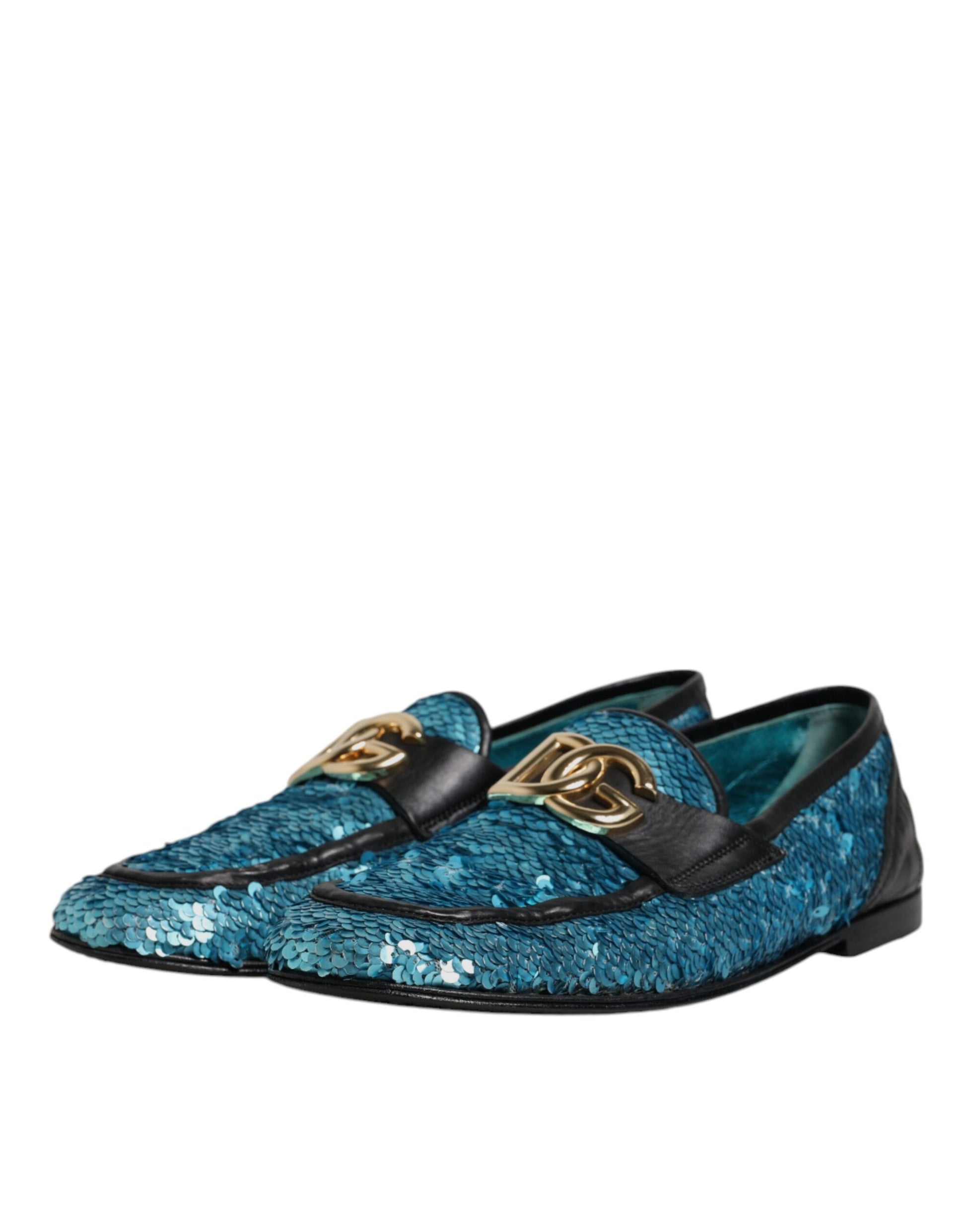Blaue Loafer mit Pailletten, formelle Abendschuhe
