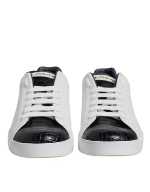 Dolce & Gabbana White Black Leather Portofino Sneaker Shoes