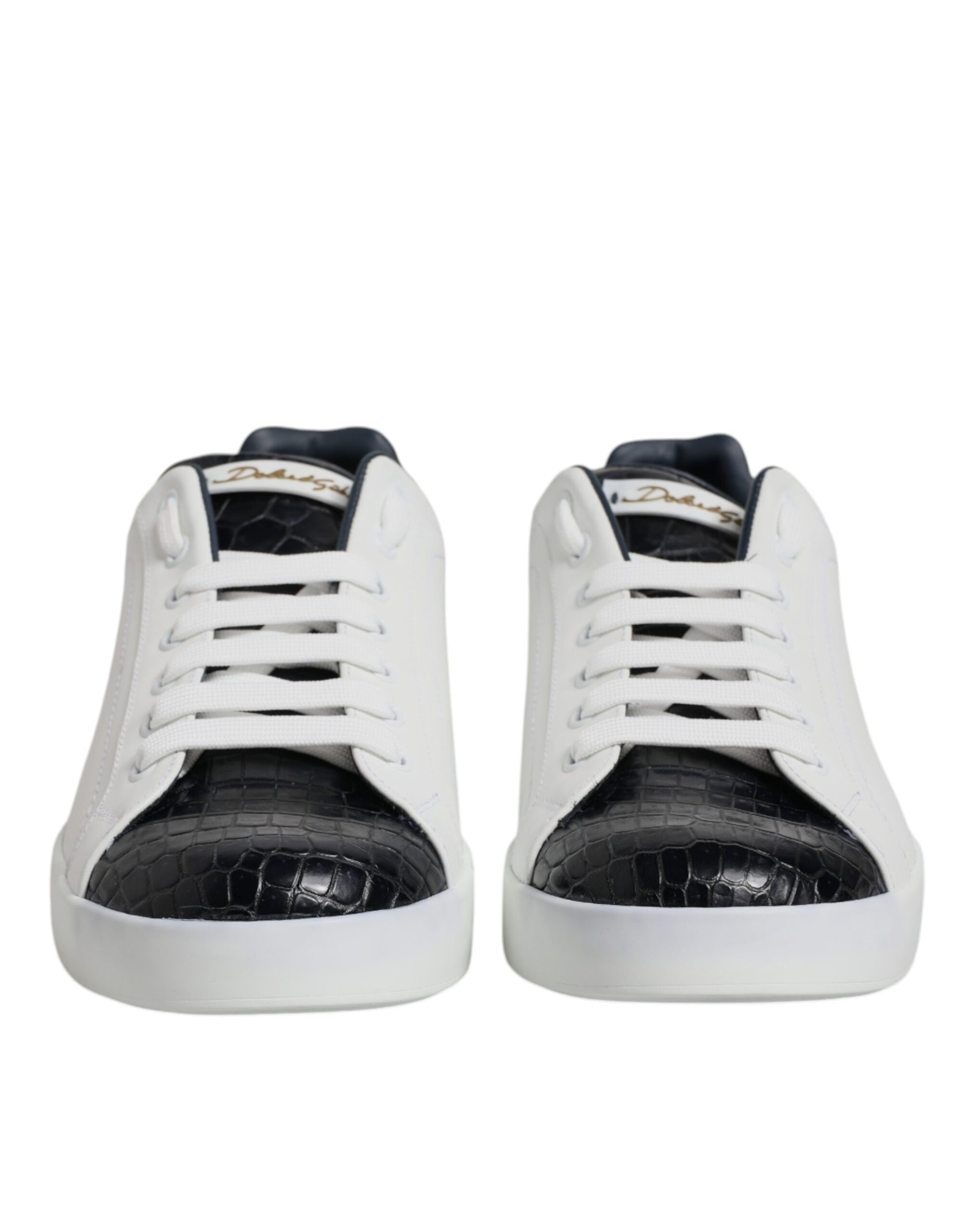Dolce & Gabbana White Black Leather Portofino Sneaker Shoes