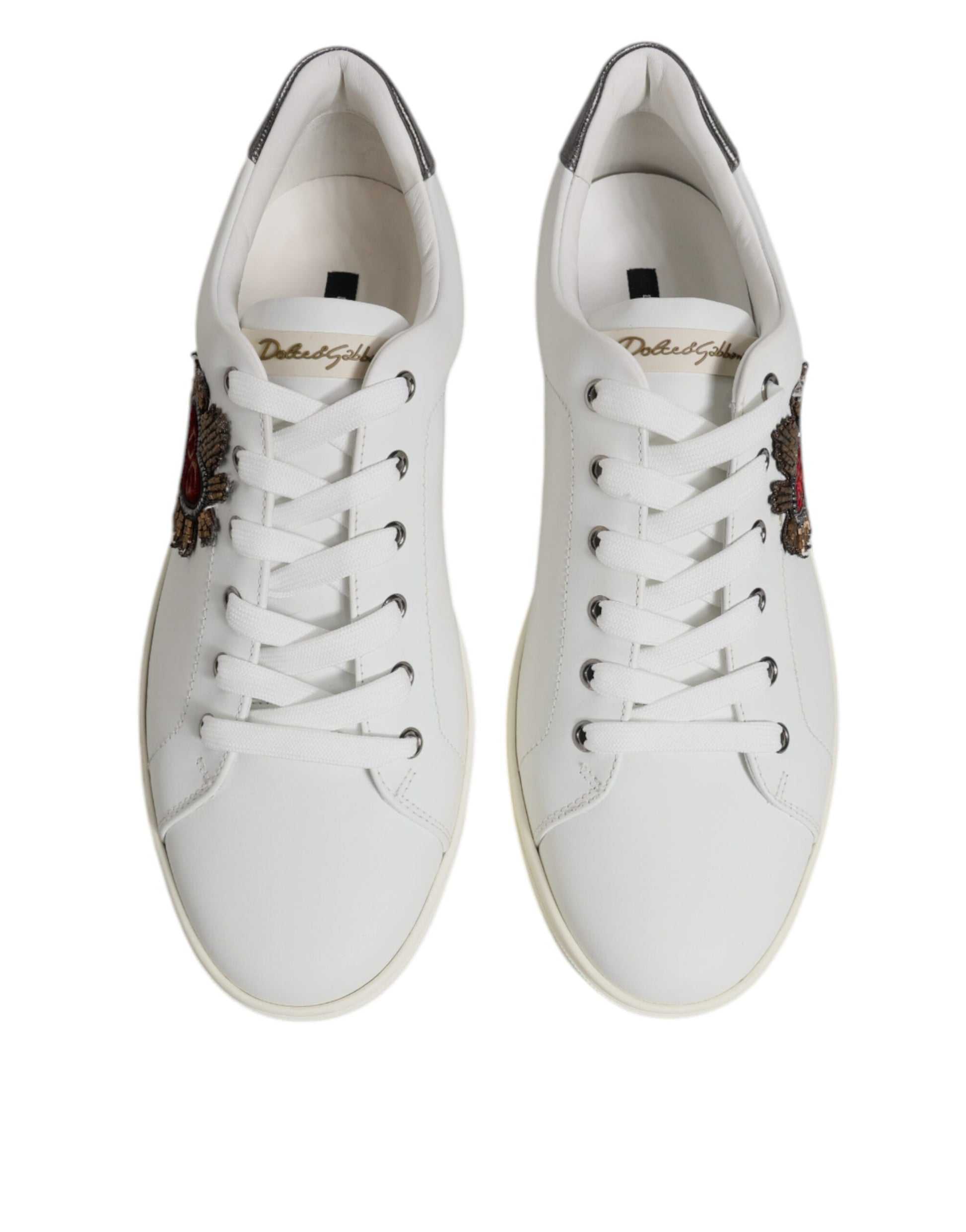 Dolce & Gabbana White Leather Heart Embellished Sneakers Shoes