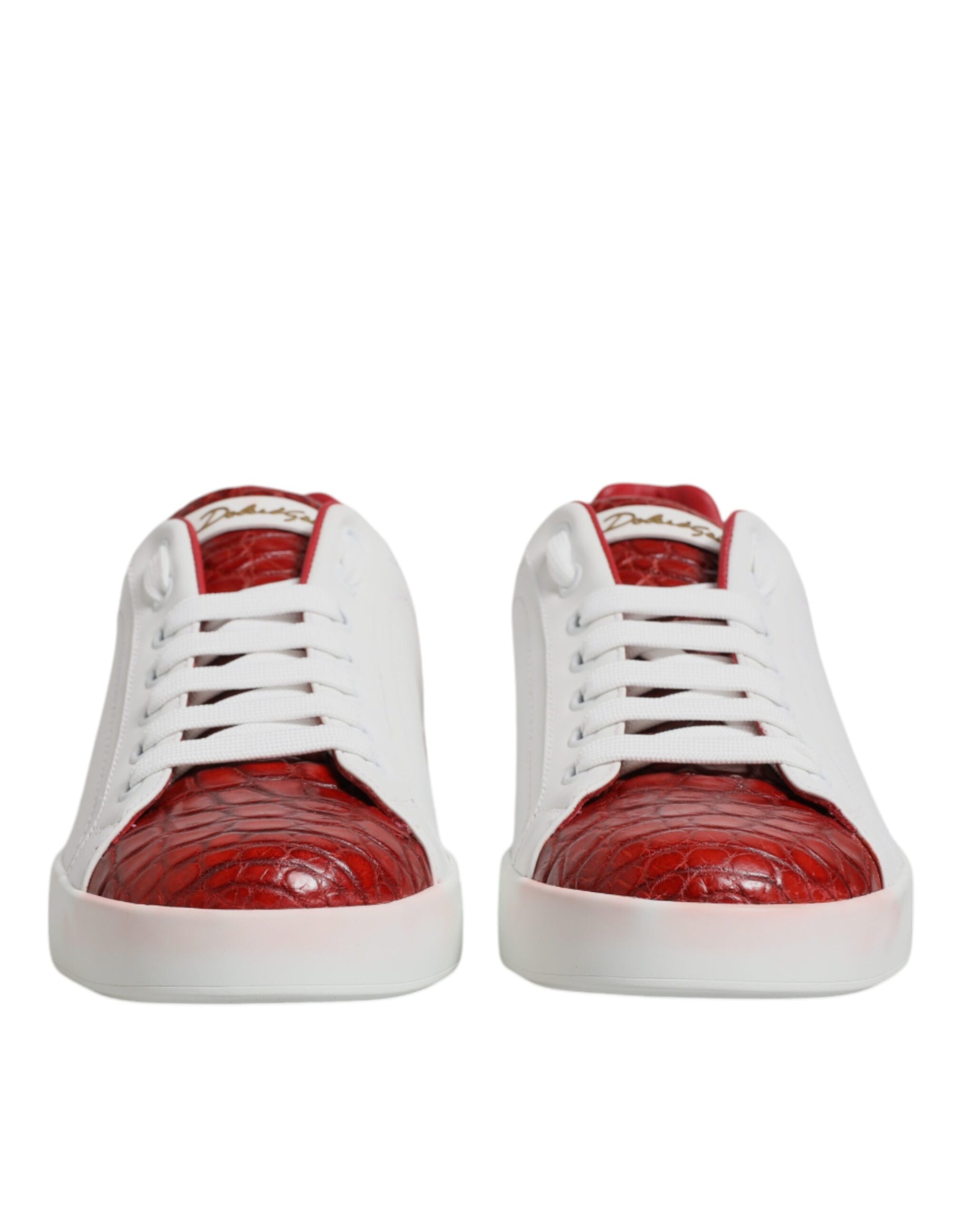 Dolce & Gabbana White Red Leather Portofino Men Sneaker Shoes