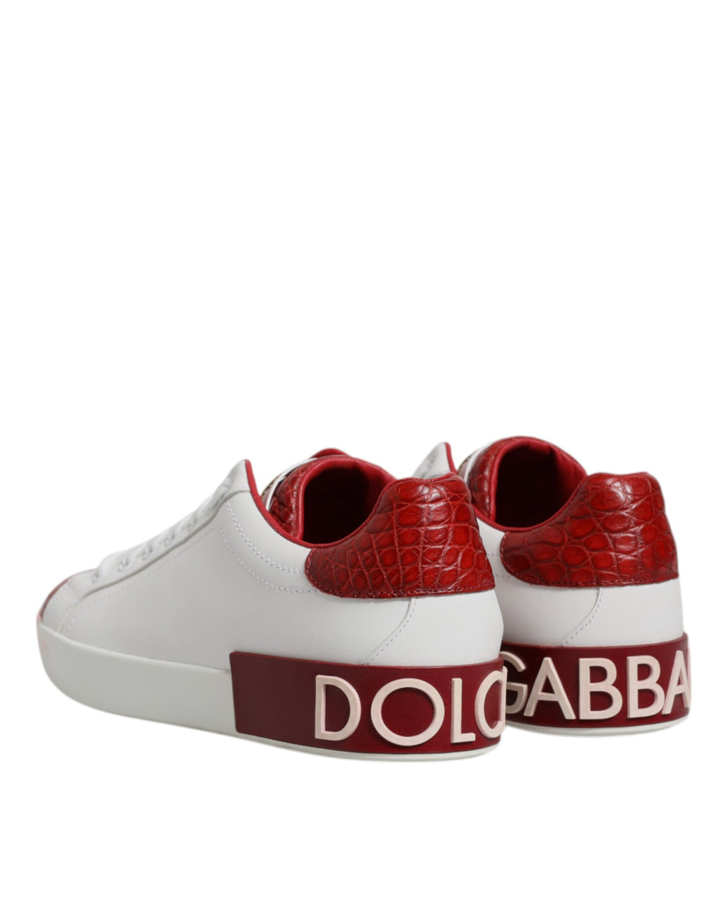 Dolce & Gabbana White Red Leather Portofino Men Sneaker Shoes