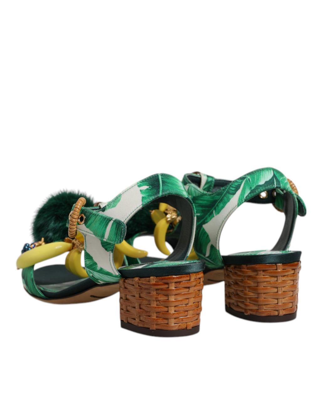 Grüne Sandalen mit Kristallpelzverzierung