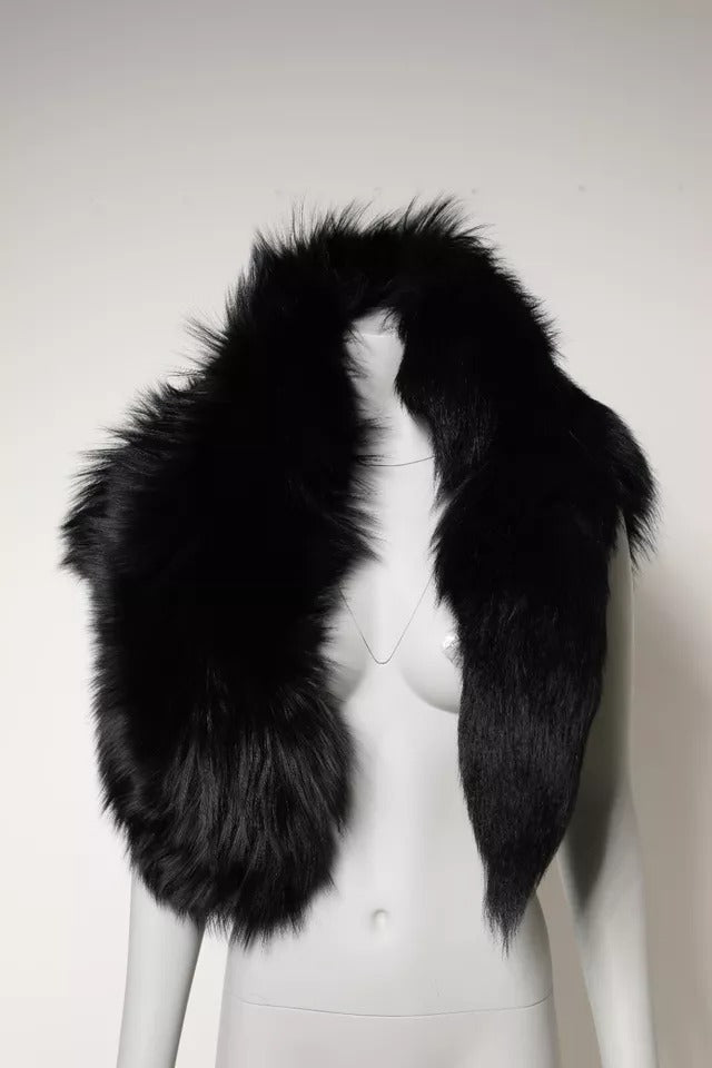 Schwarzer Fuchspelz-Halswickelwärmer-Winterschal