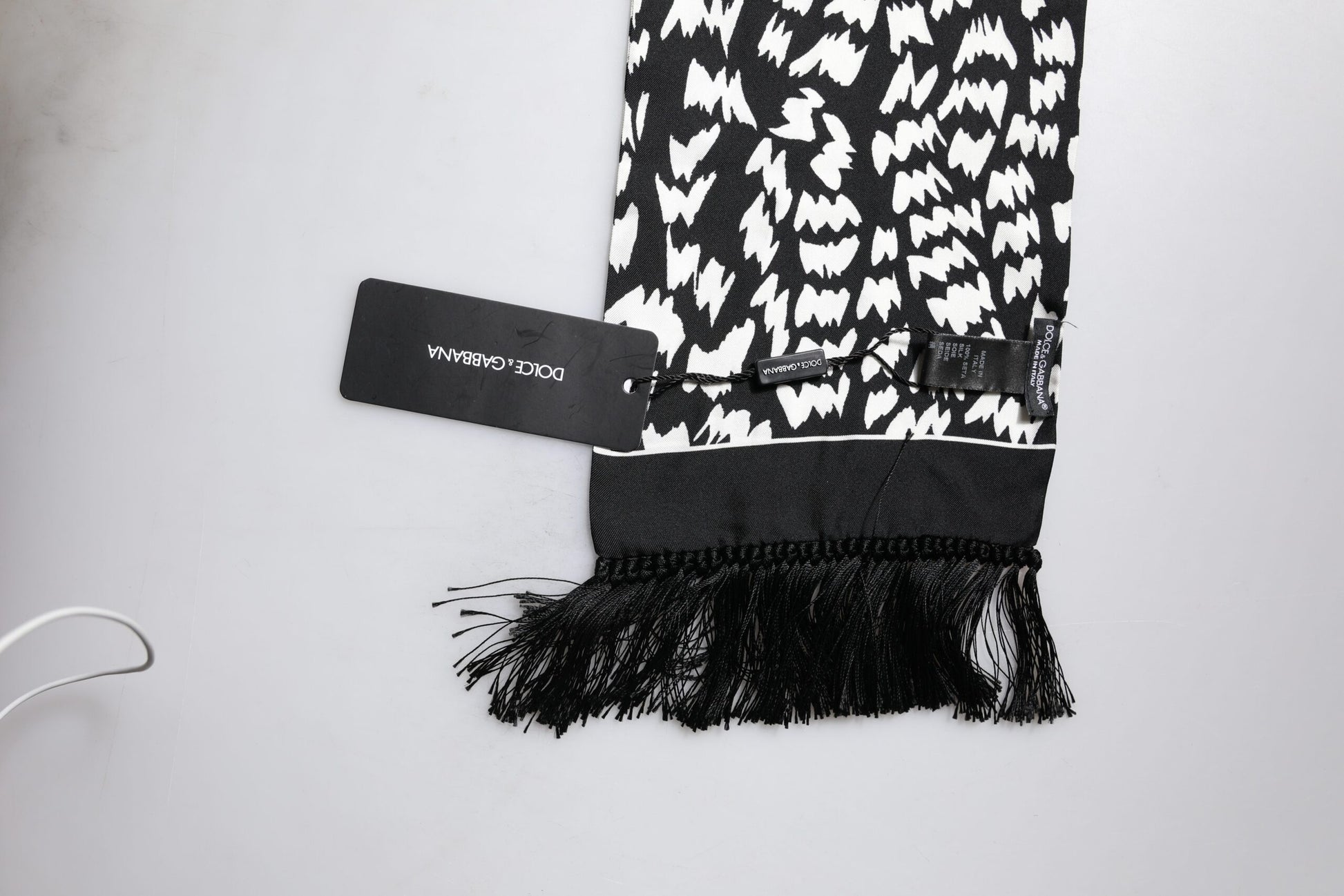 Dolce & Gabbana Black White Patterned Fringes Shawl Scarf