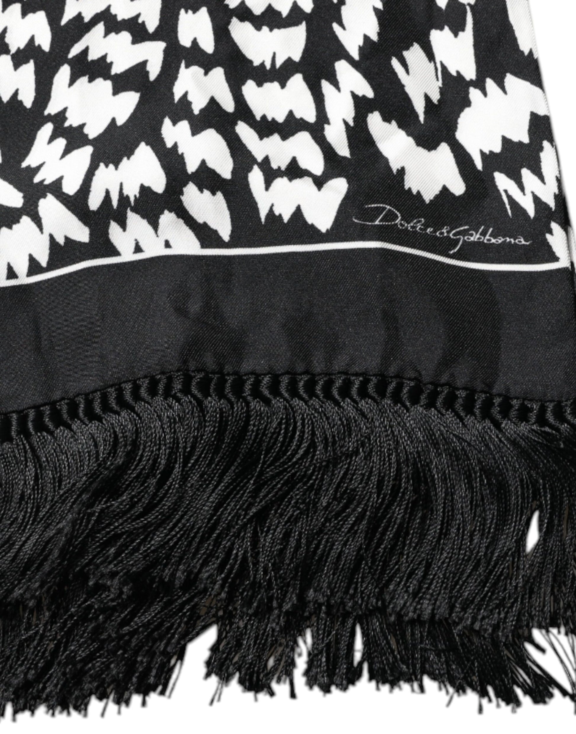 Dolce & Gabbana Black White Patterned Fringes Shawl Scarf