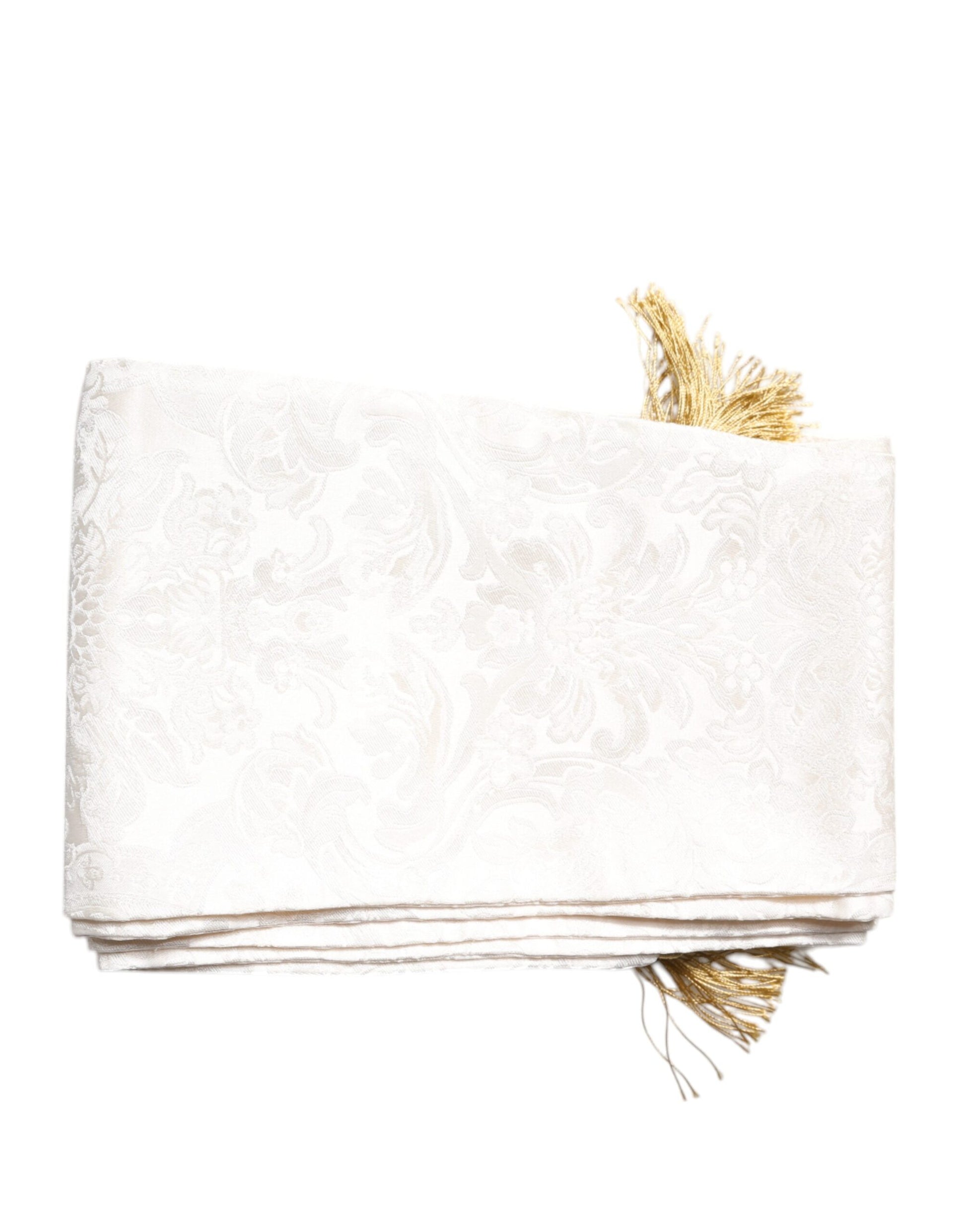 Weißer Jacquard-Schal mit schmalen Fransen und Blumenmuster