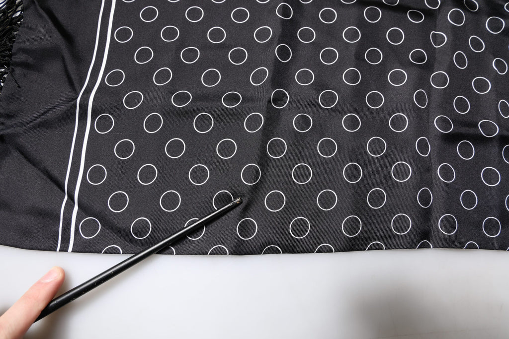 Dolce & Gabbana Black Circles Silk Fringes Shawl Wrap Scarf