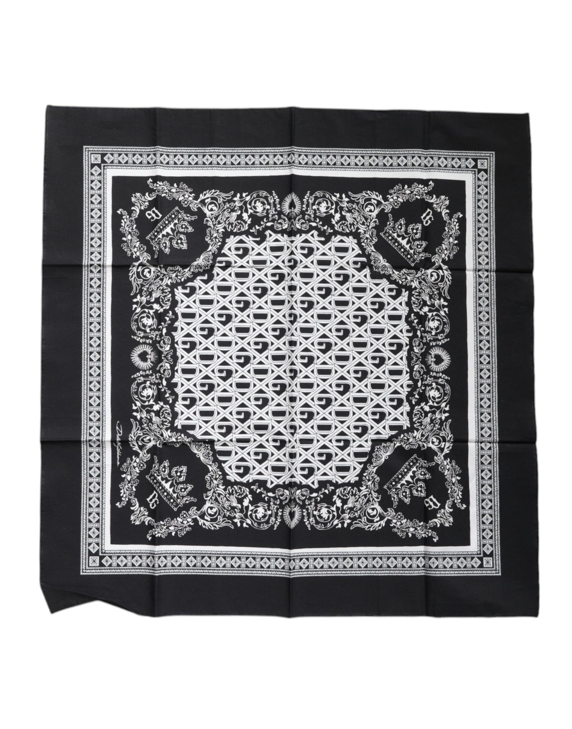 Dolce & Gabbana Black Logo Monogram Cotton Handkerchief Scarf