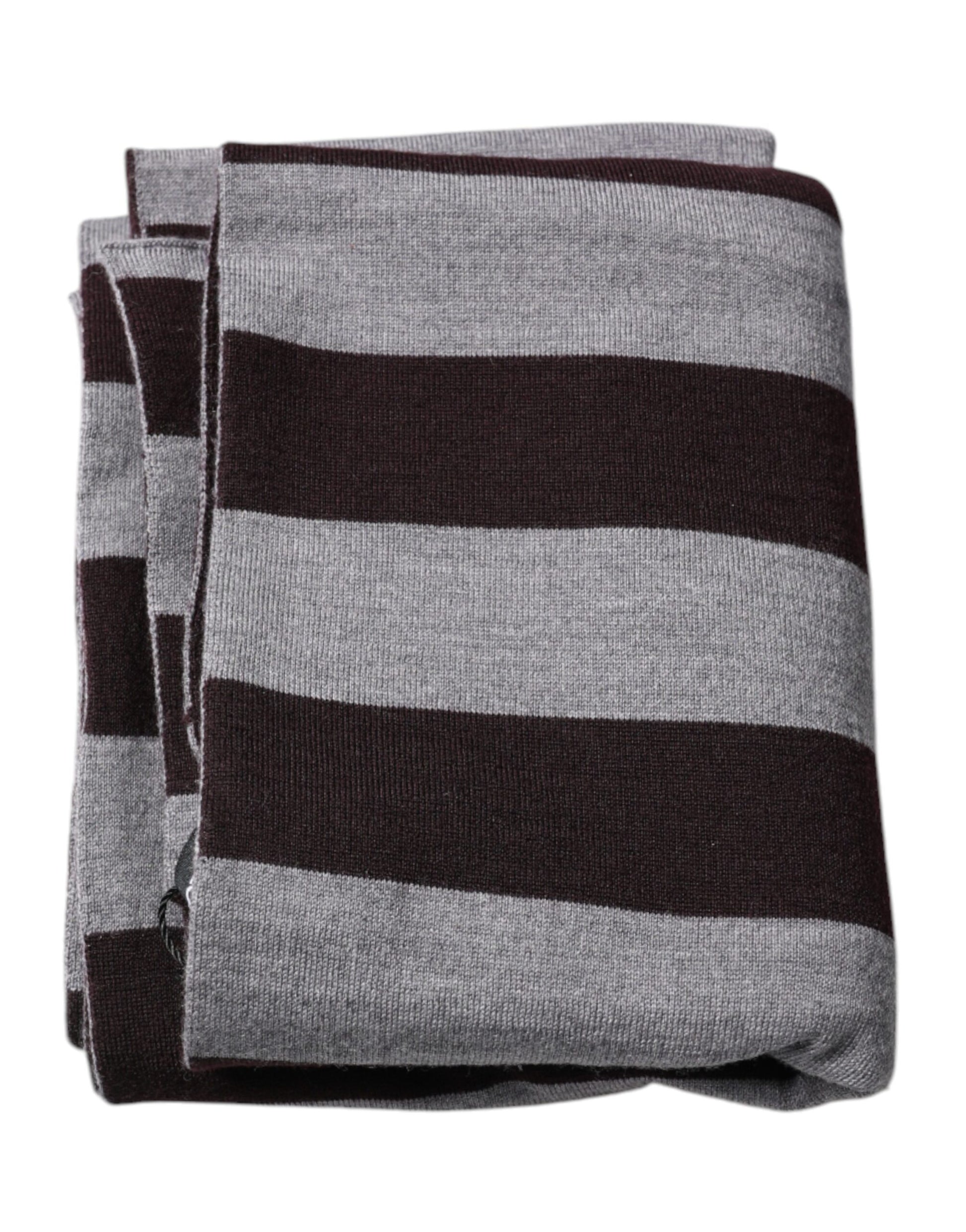 Dolce & Gabbana Black Gray Stripes Wool Neck Wrap Scarf