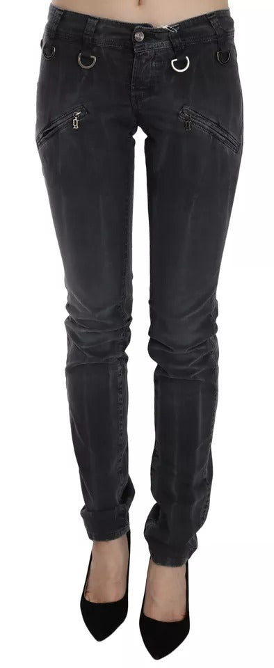 Grau verwaschene Skinny-Jeans mit niedrigem Bund und seitlichem Reißverschluss