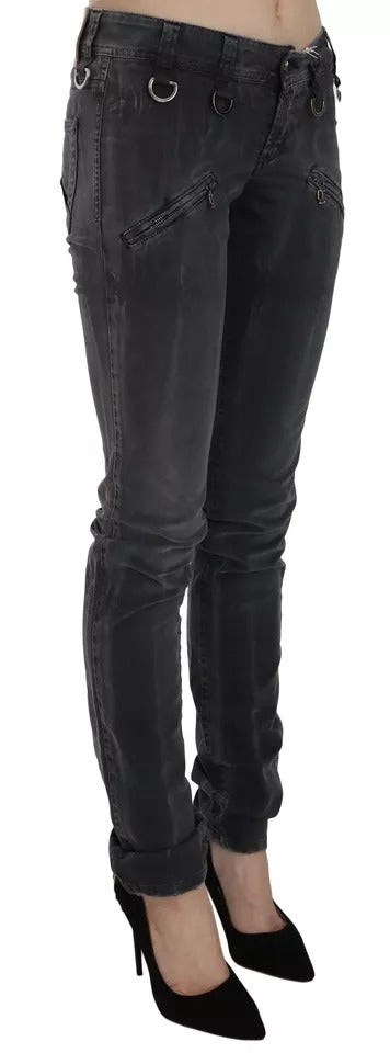 Grau verwaschene Skinny-Jeans mit niedrigem Bund und seitlichem Reißverschluss