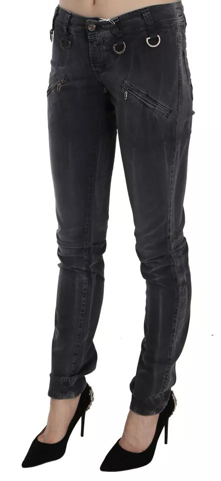 Grau verwaschene Skinny-Jeans mit niedrigem Bund und seitlichem Reißverschluss