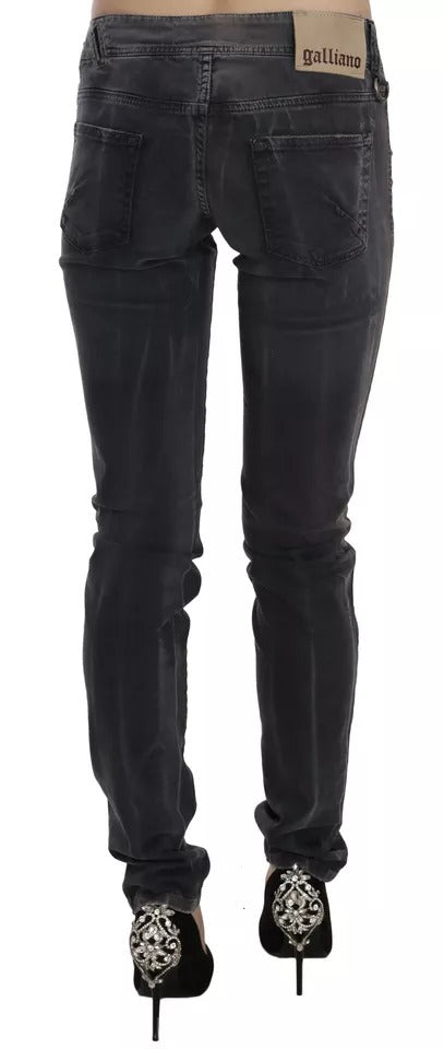 Grau verwaschene Skinny-Jeans mit niedrigem Bund und seitlichem Reißverschluss