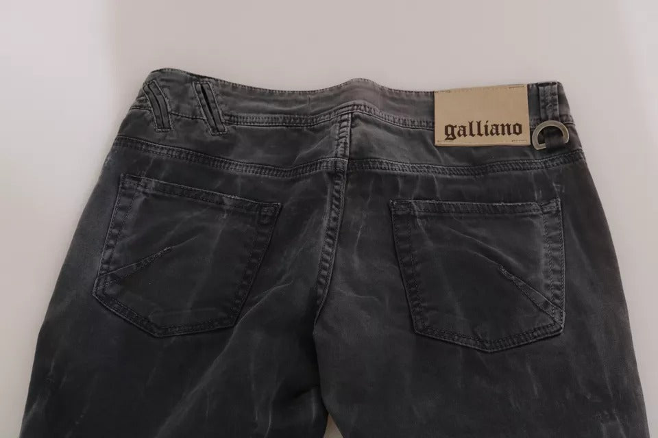 Grau verwaschene Skinny-Jeans mit niedrigem Bund und seitlichem Reißverschluss