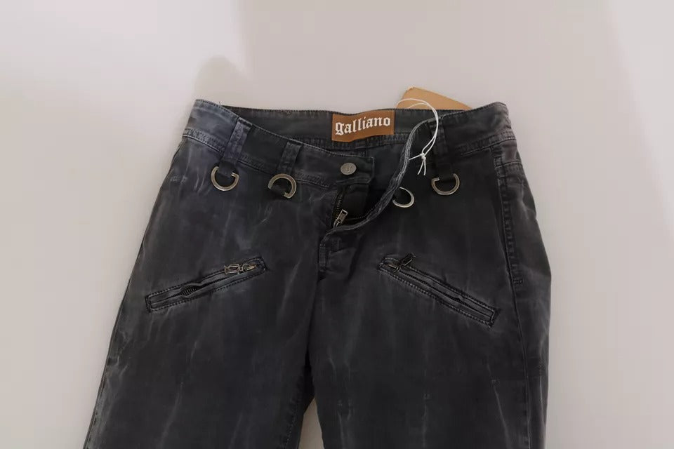 Grau verwaschene Skinny-Jeans mit niedrigem Bund und seitlichem Reißverschluss