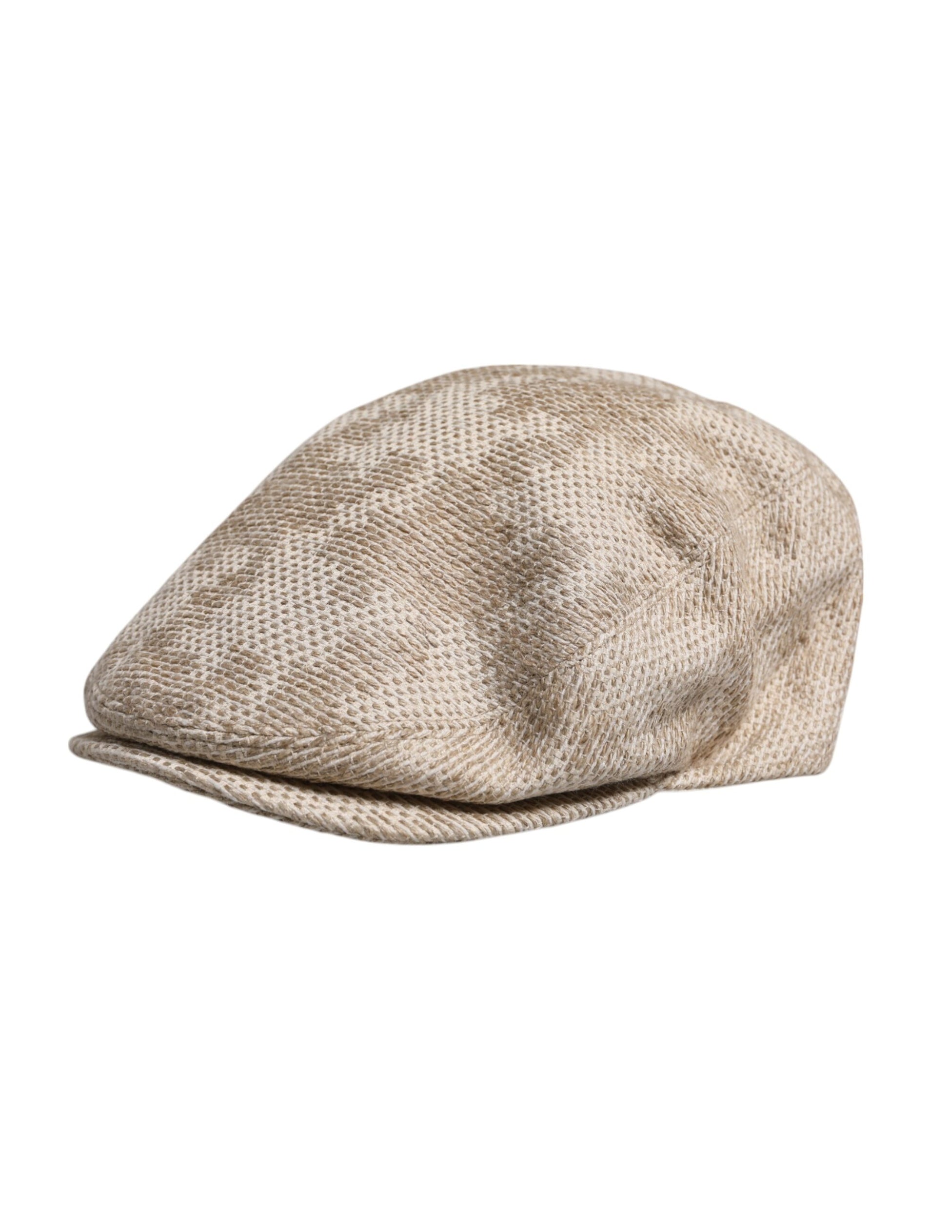 Beige Leinen-Newsboy-Mütze mit Blumenmuster