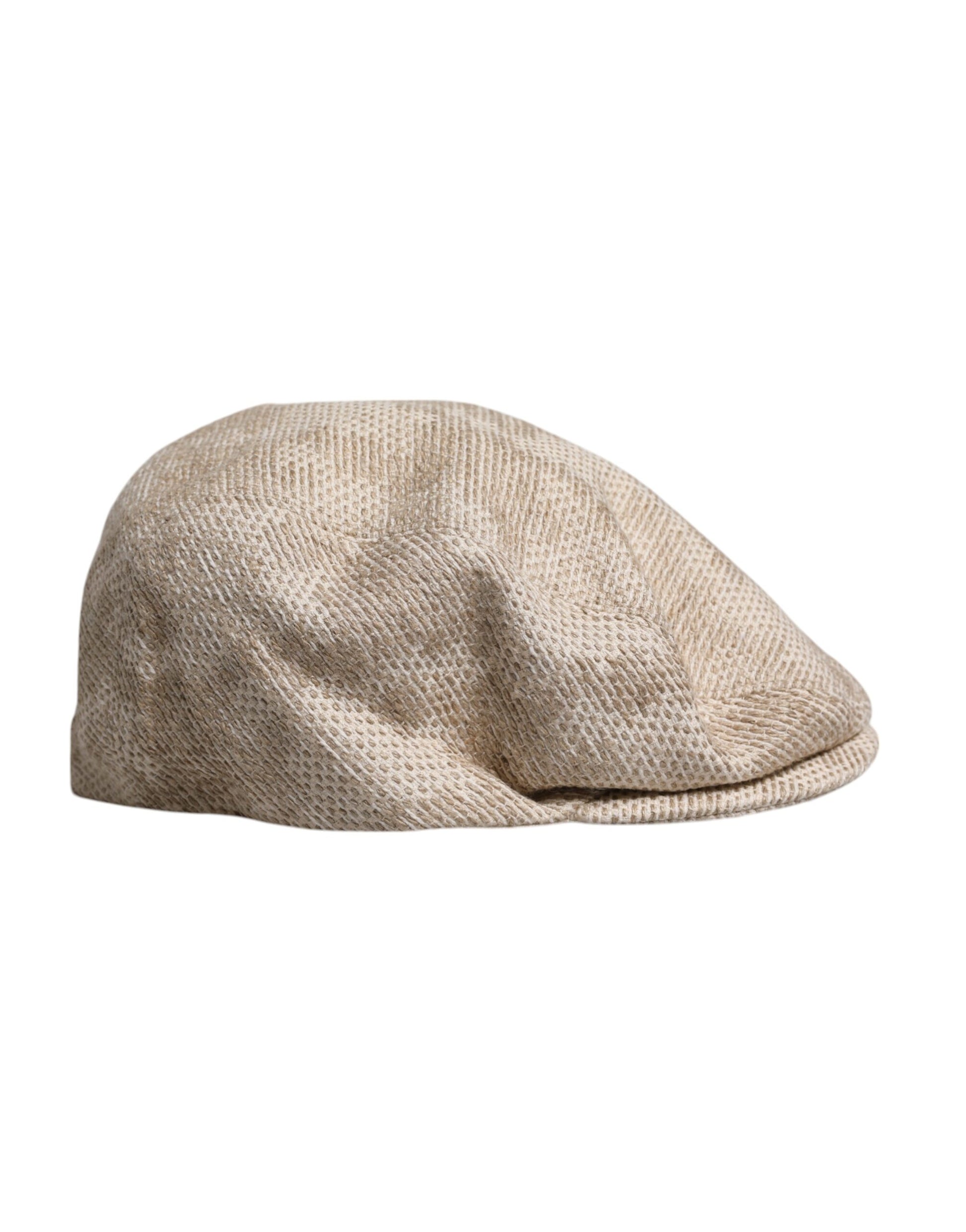 Beige Leinen-Newsboy-Mütze mit Blumenmuster