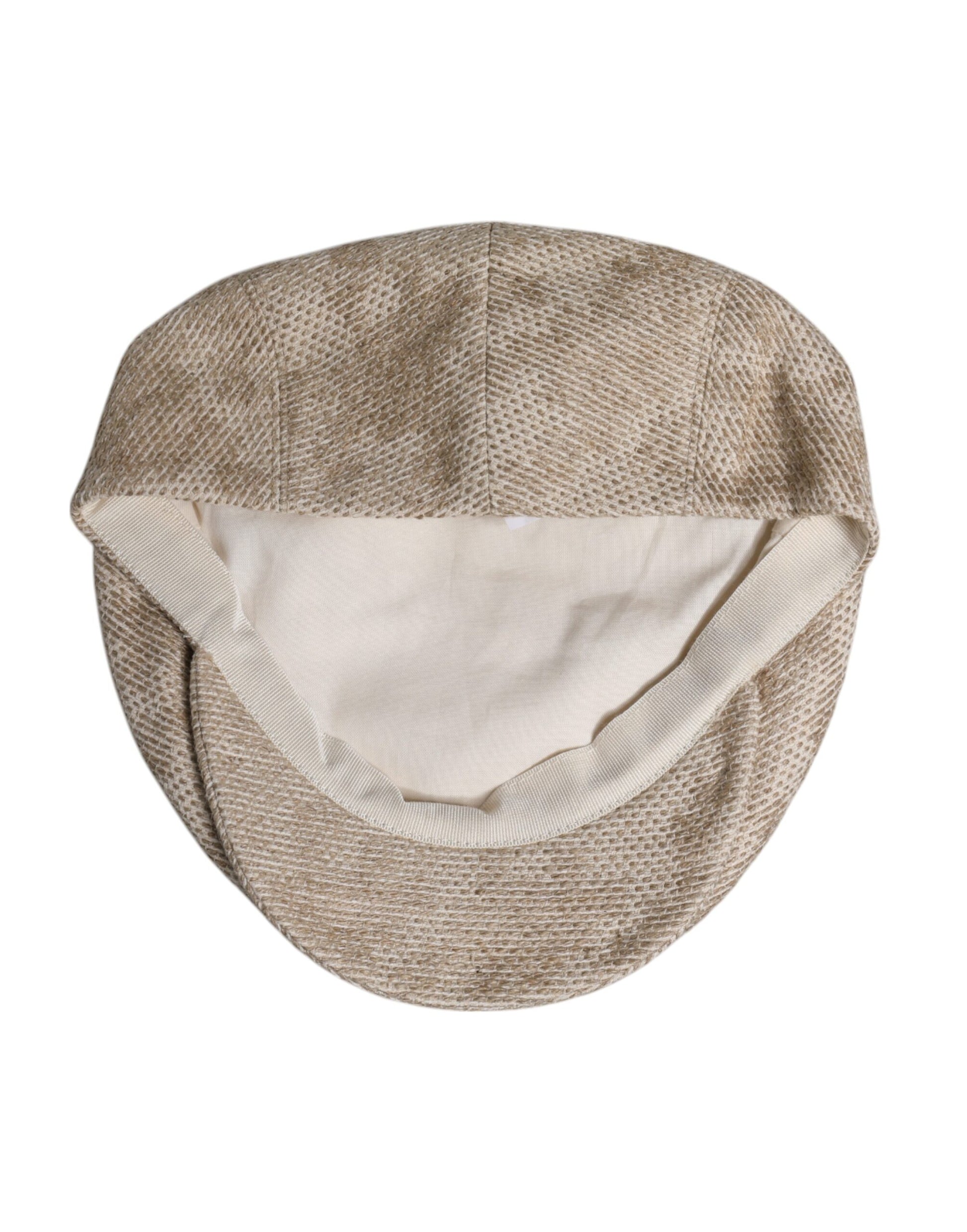 Beige Leinen-Newsboy-Mütze mit Blumenmuster