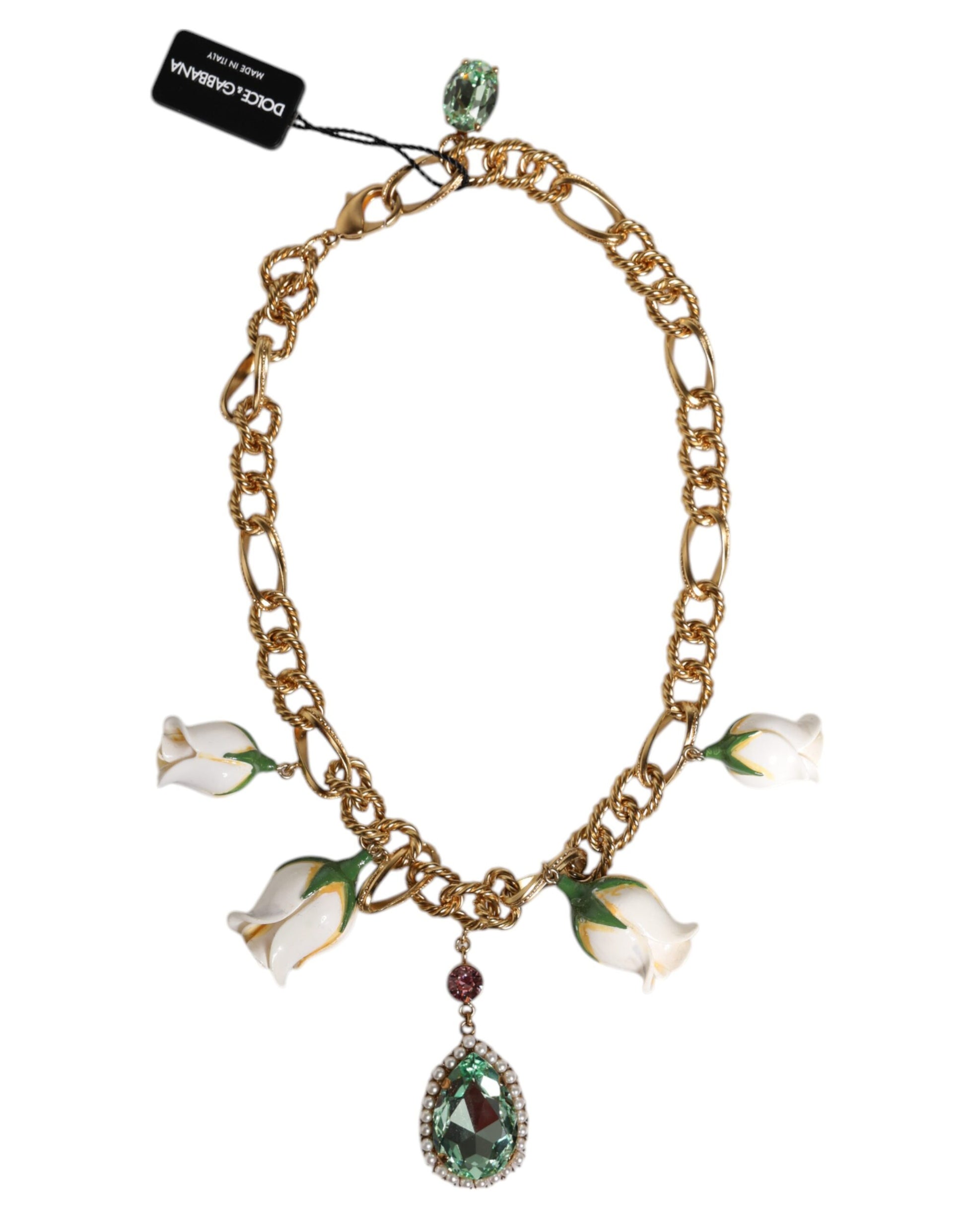 Halskette mit kurzem Anhänger aus goldenem Messing mit Blumen- und Kristallanhänger