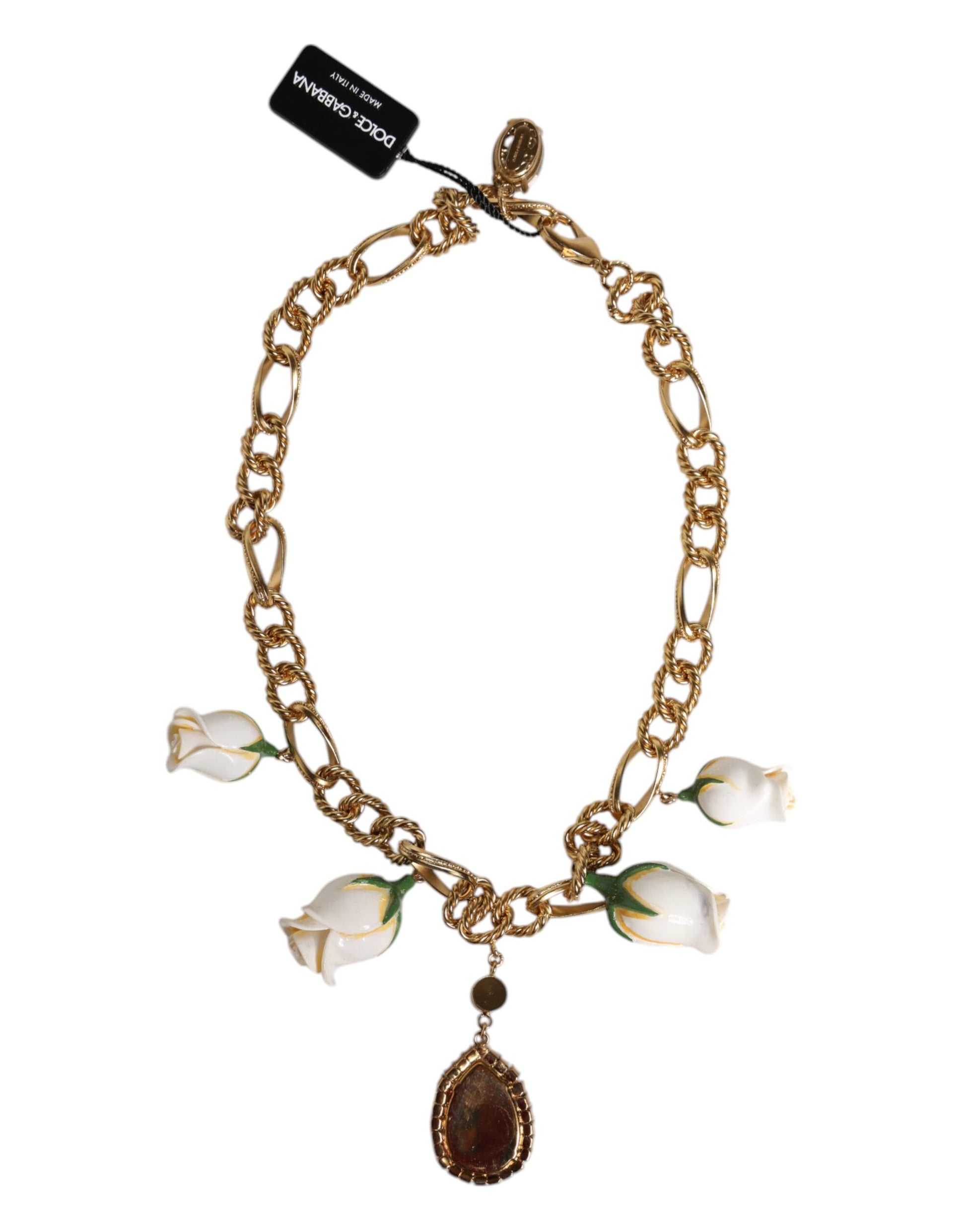 Halskette mit kurzem Anhänger aus goldenem Messing mit Blumen- und Kristallanhänger