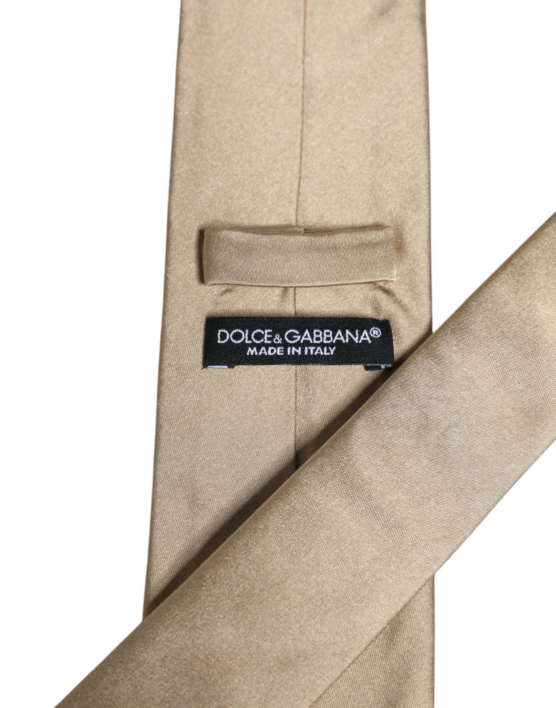 Beige Solid Silk Adjustable Necktie Tie