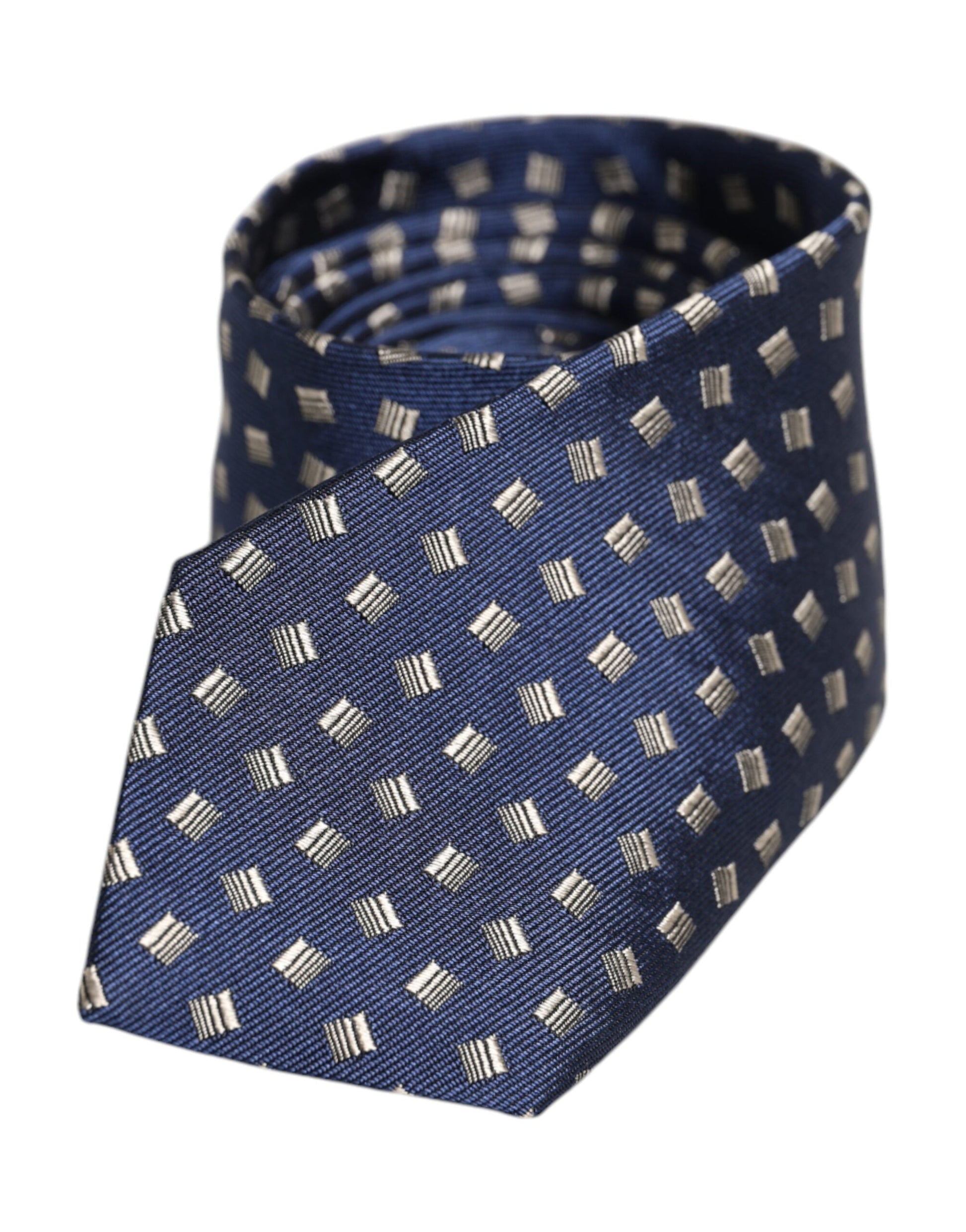 Blue Patterned Silk Adjustable Necktie Tie