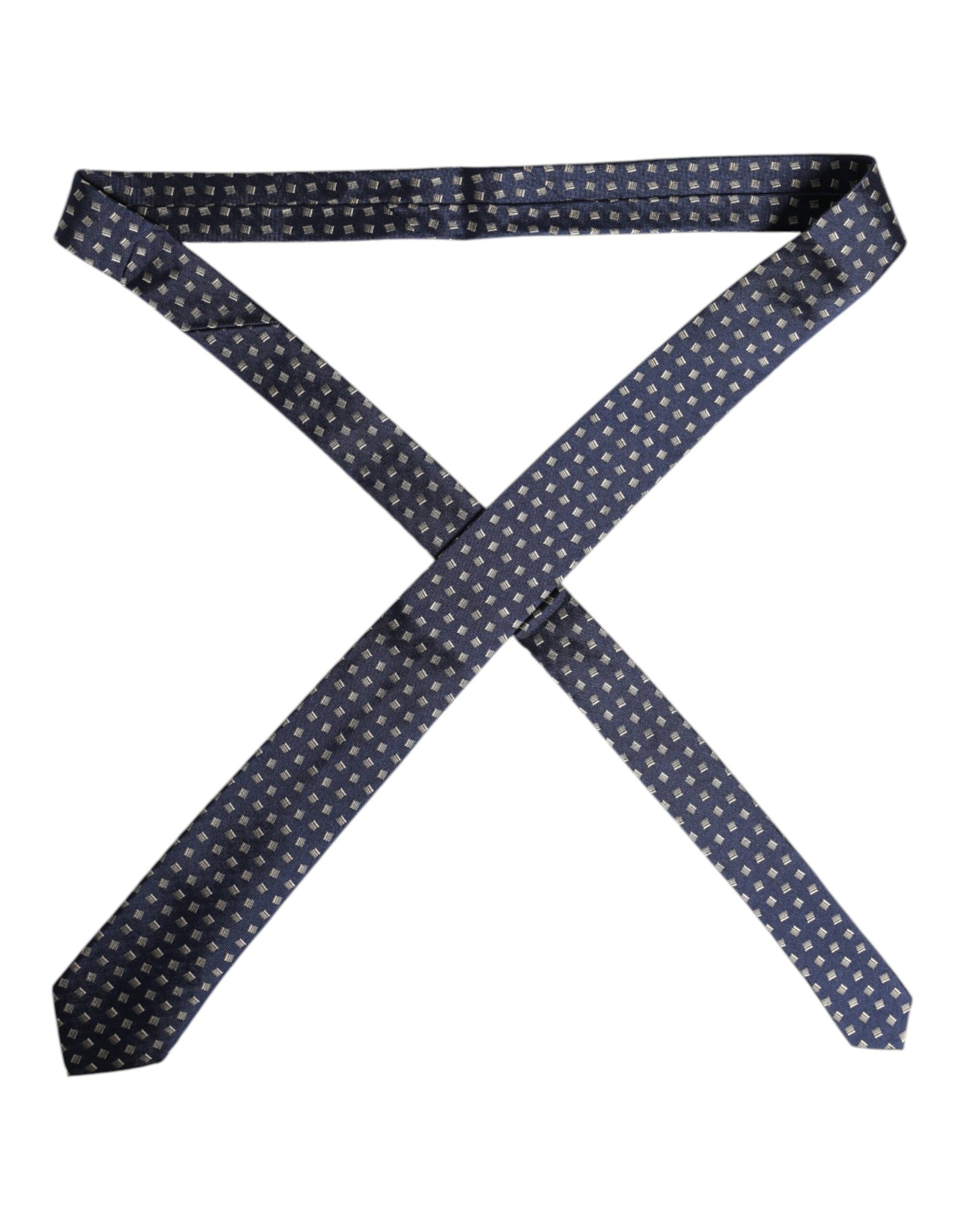 Blue Patterned Silk Adjustable Necktie Tie
