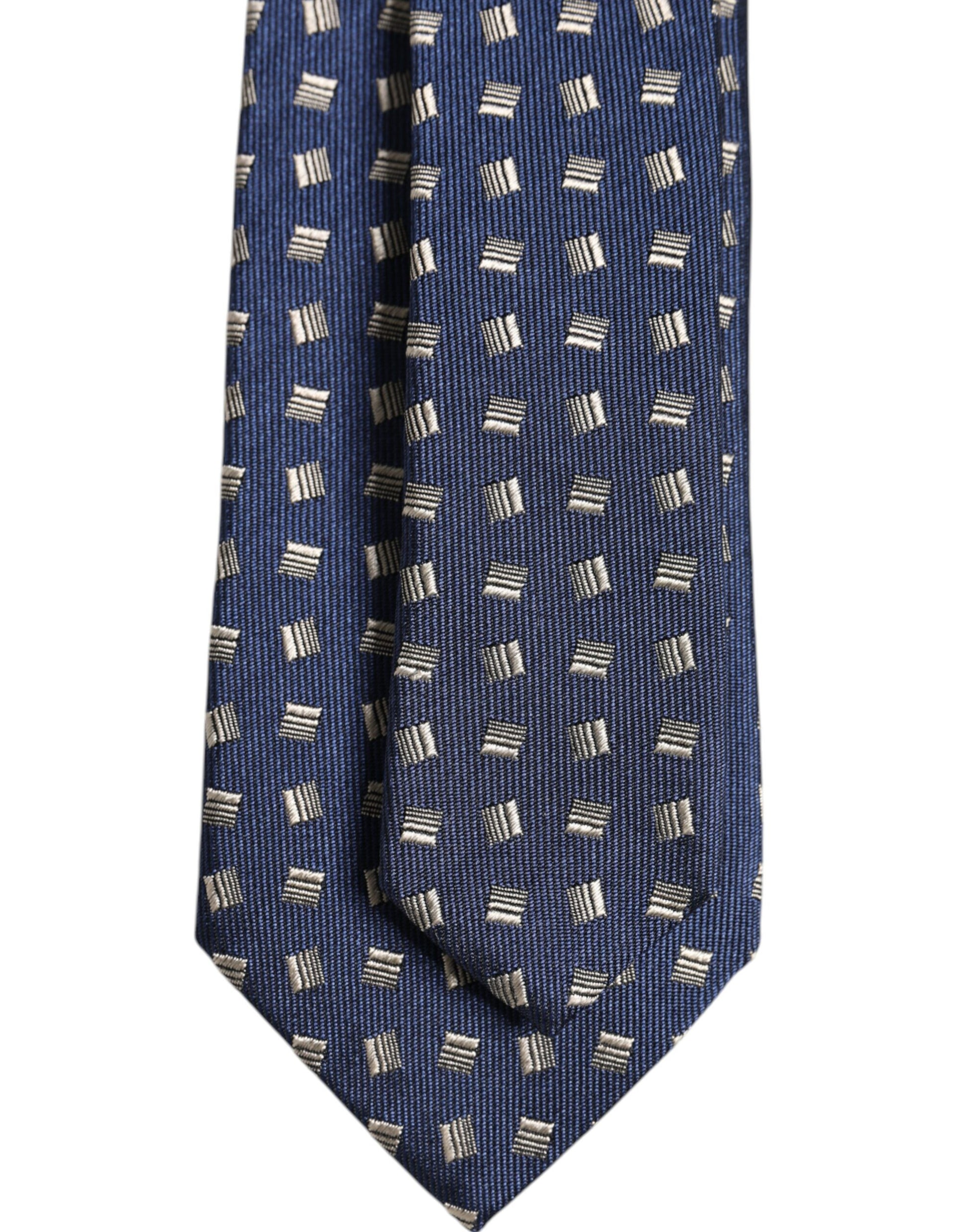 Blue Patterned Silk Adjustable Necktie Tie