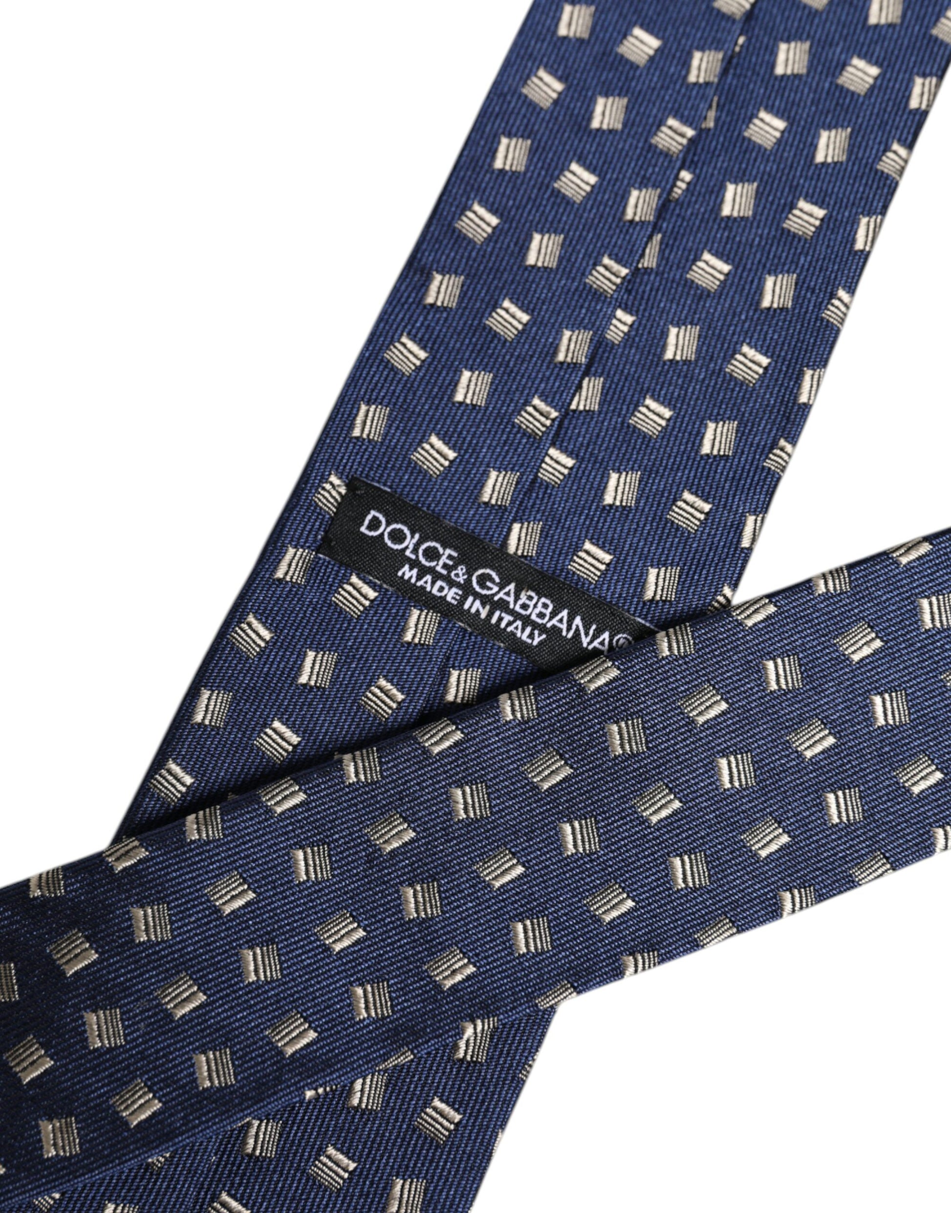 Blue Patterned Silk Adjustable Necktie Tie