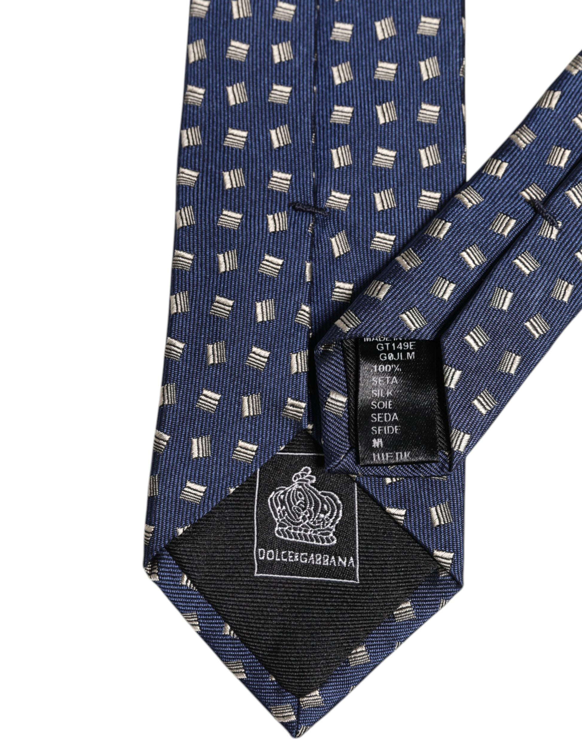 Blue Patterned Silk Adjustable Necktie Tie