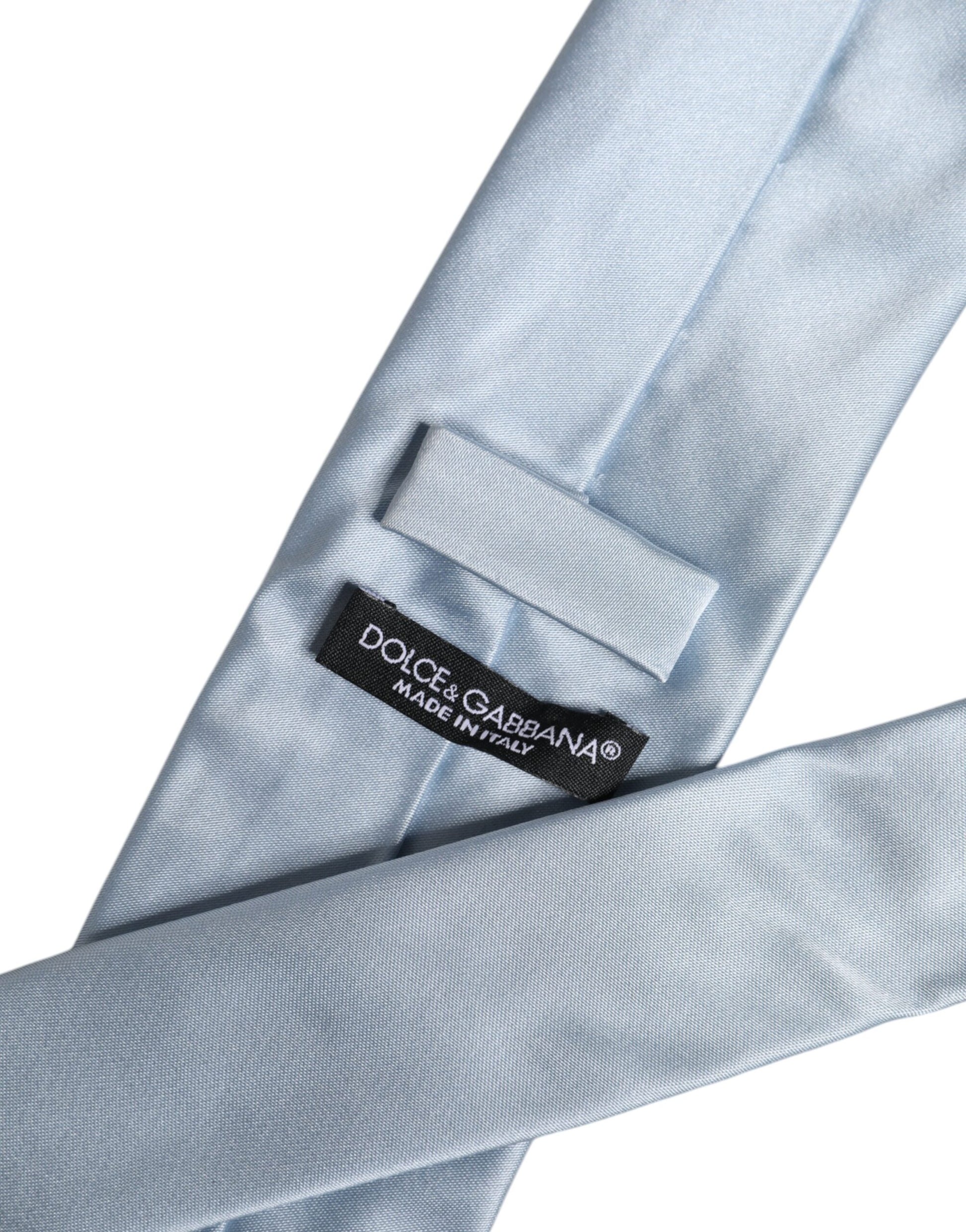 Dolce & Gabbana Light Blue Solid Silk Adjustable Necktie Tie
