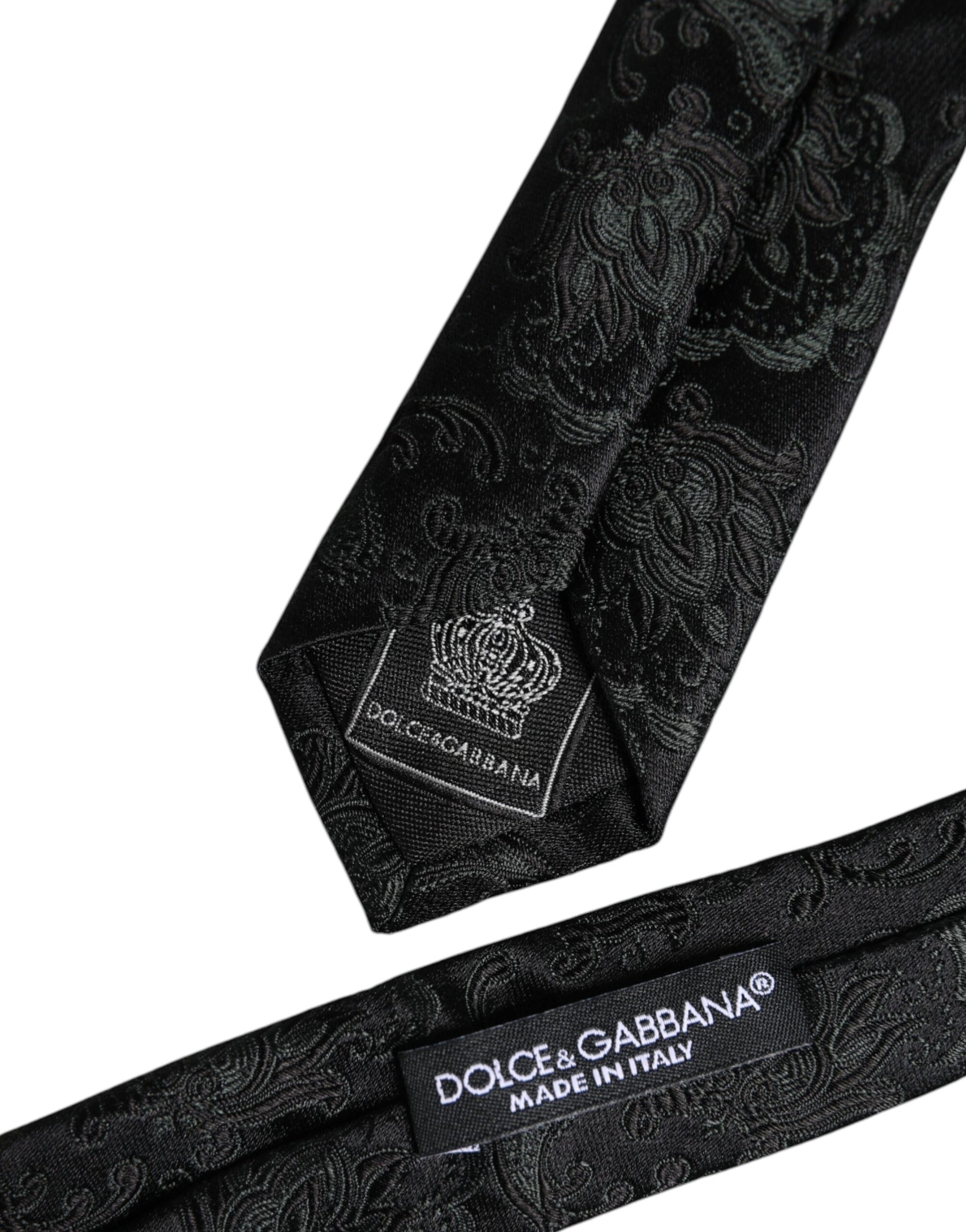Dolce & Gabbana Dark Green Floral Silk Adjustable Necktie Tie