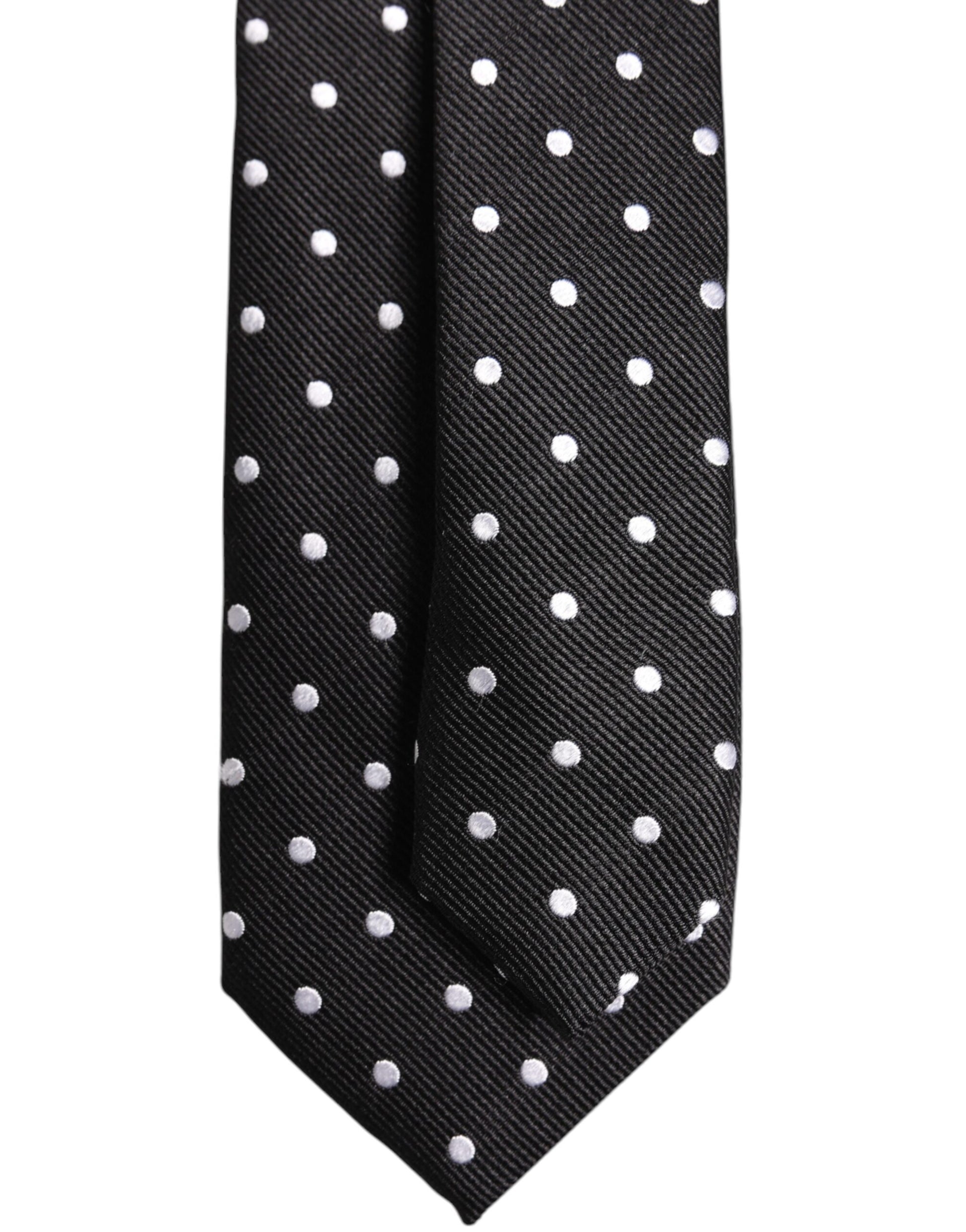 Dolce & Gabbana Black Polka Dots Silk Adjustable Necktie Tie