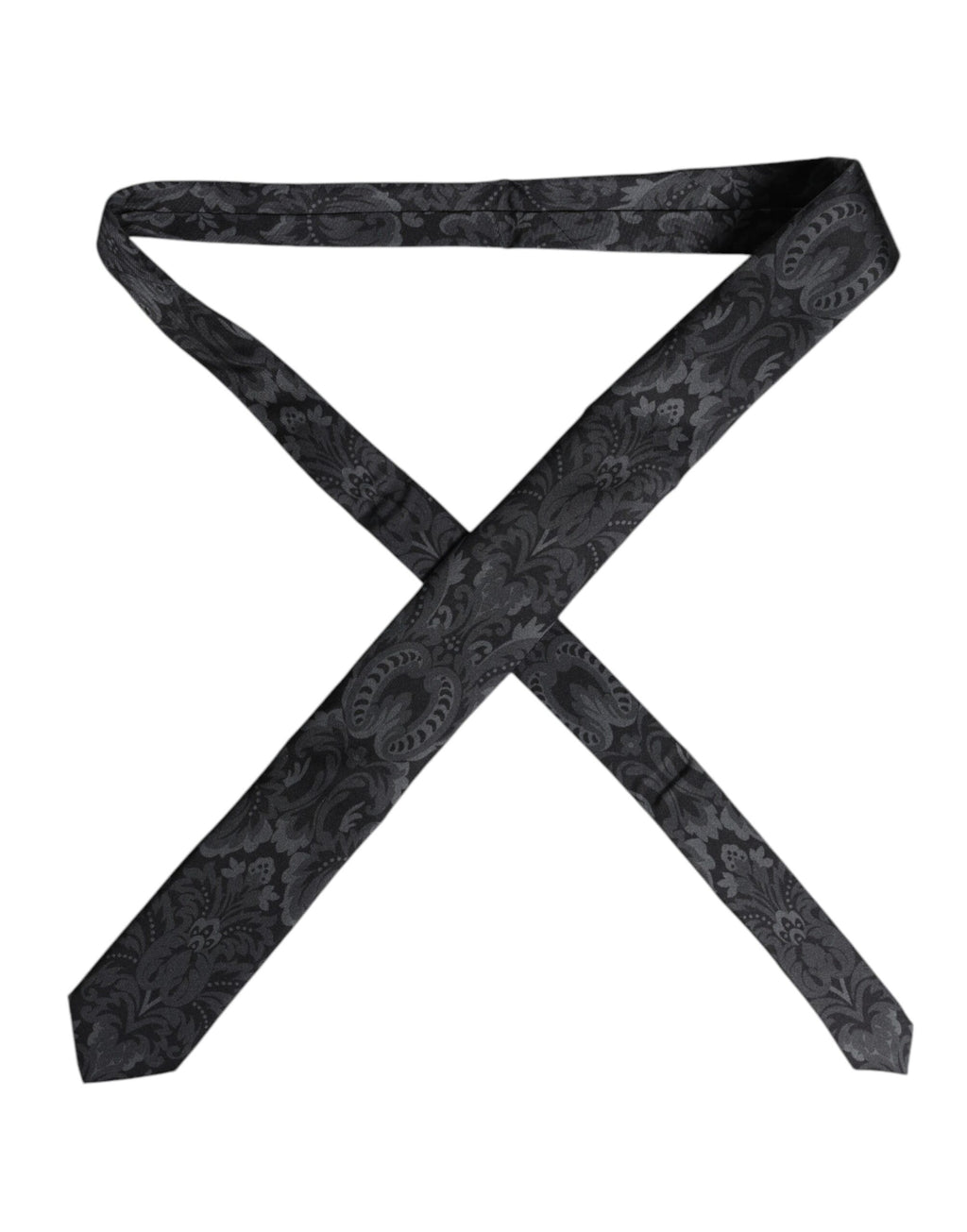 Black Gray Flower Print Adjustable Necktie Tie