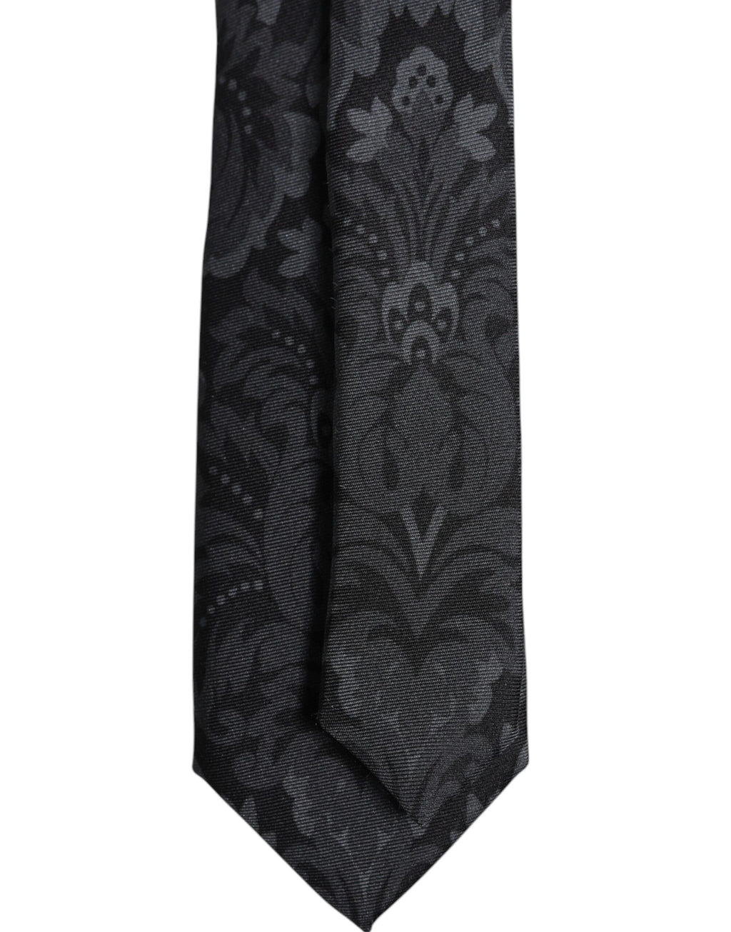 Black Gray Flower Print Adjustable Necktie Tie