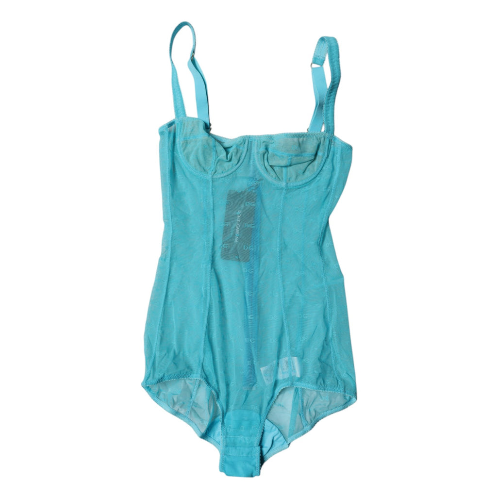 Blauer Tüll Balconette-BH Bodysuit Unterwäsche