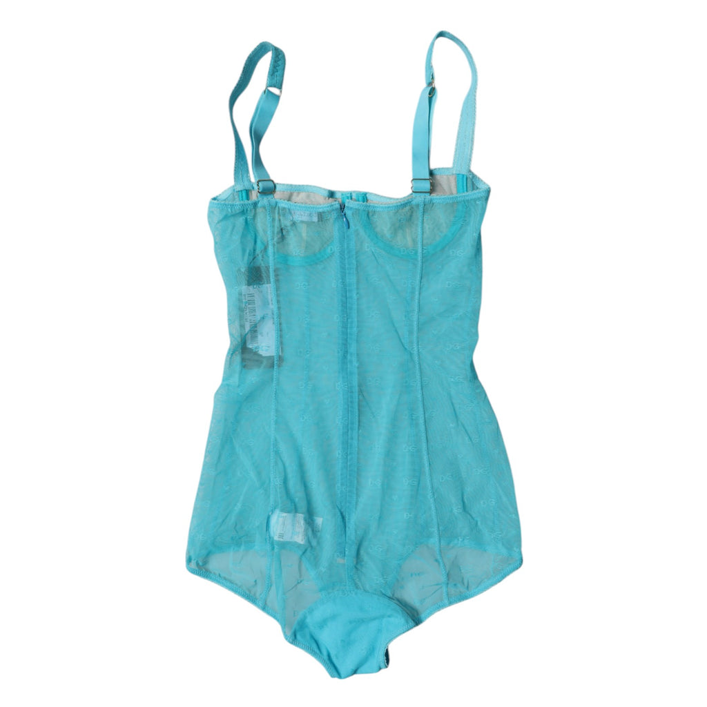 Blauer Tüll Balconette-BH Bodysuit Unterwäsche