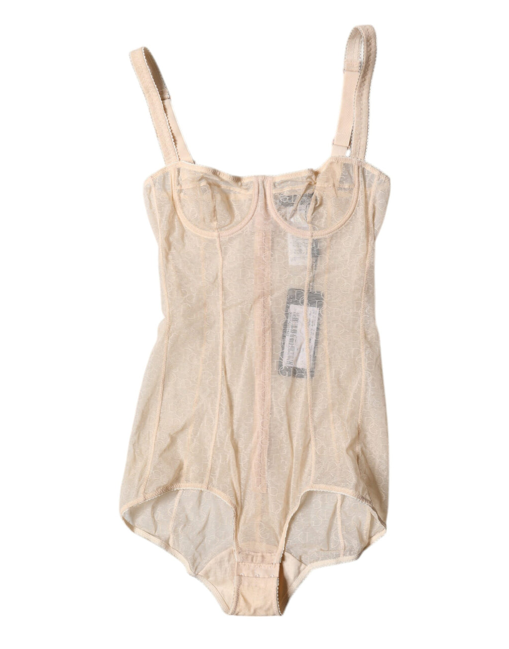 Beigefarbener Balconette-BH aus Tüll, Bodysuit-Unterwäsche