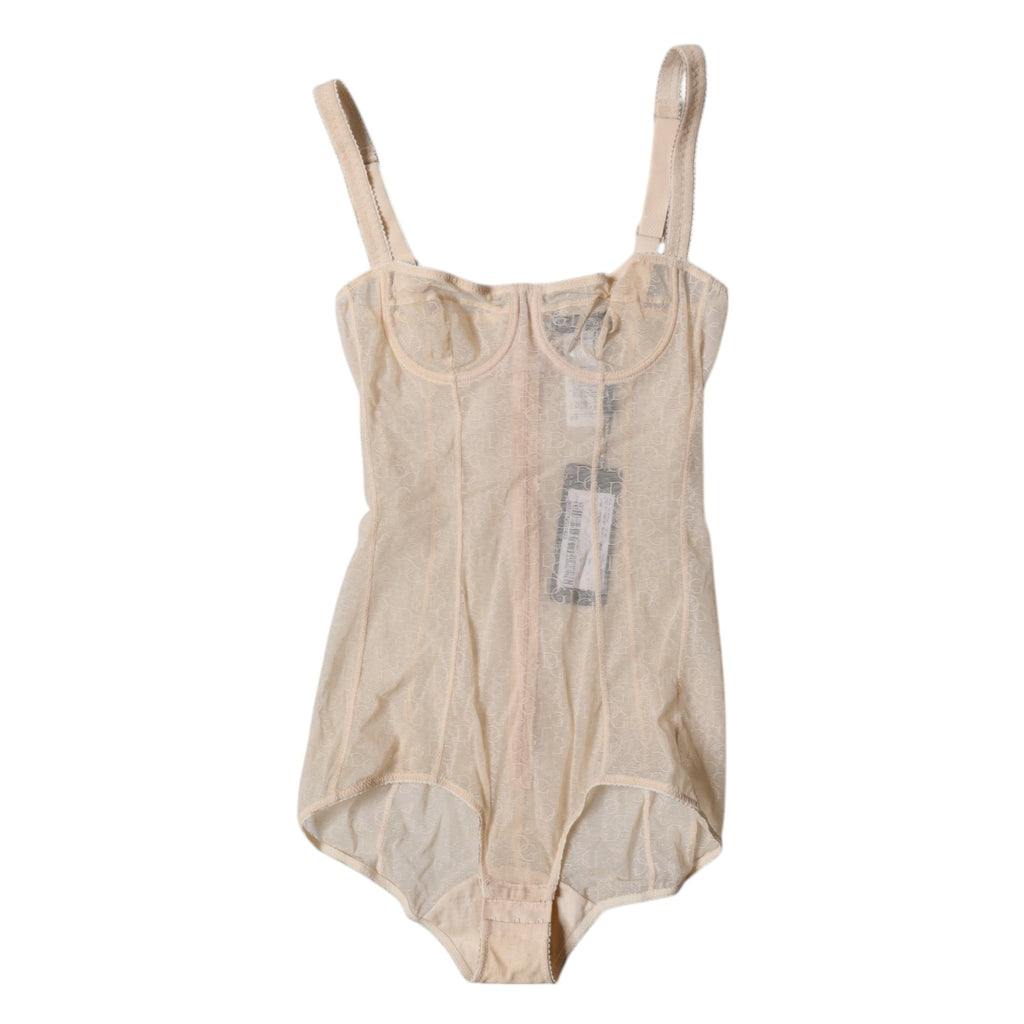 Beigefarbener Balconette-BH aus Tüll, Bodysuit-Unterwäsche