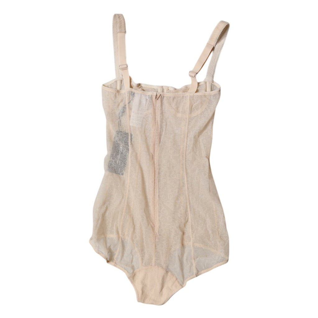 Beigefarbener Balconette-BH aus Tüll, Bodysuit-Unterwäsche