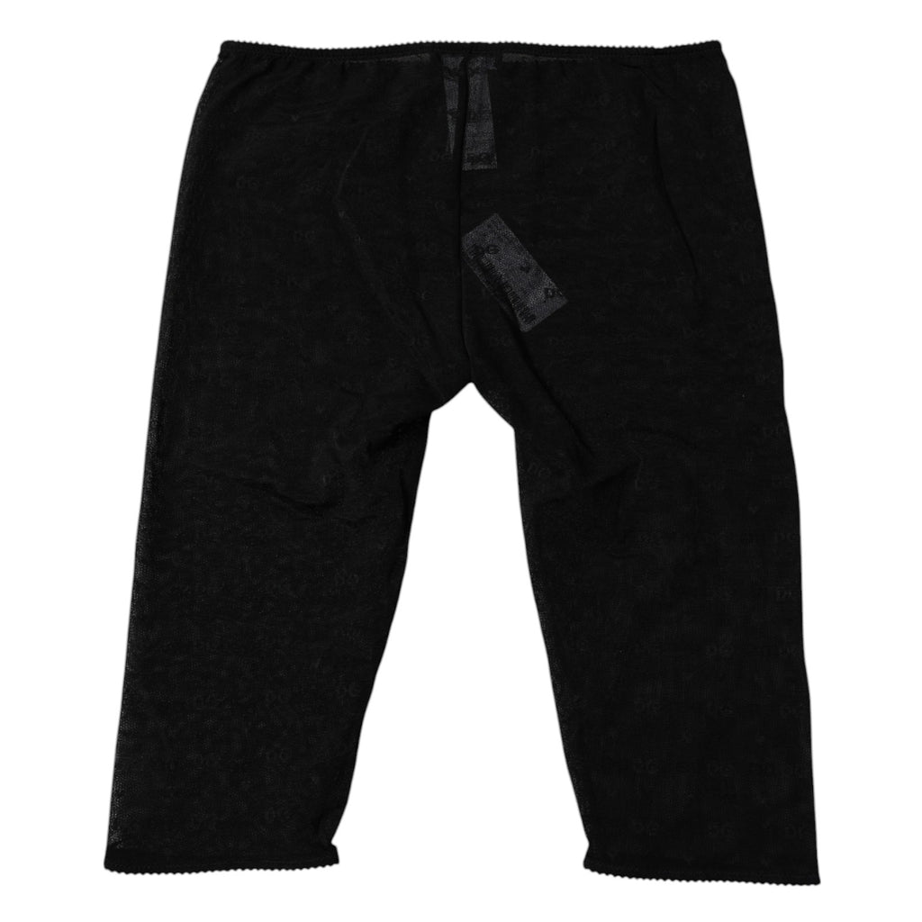 Schwarze, kurze, enge Unterwäsche aus Spitze mit Logo