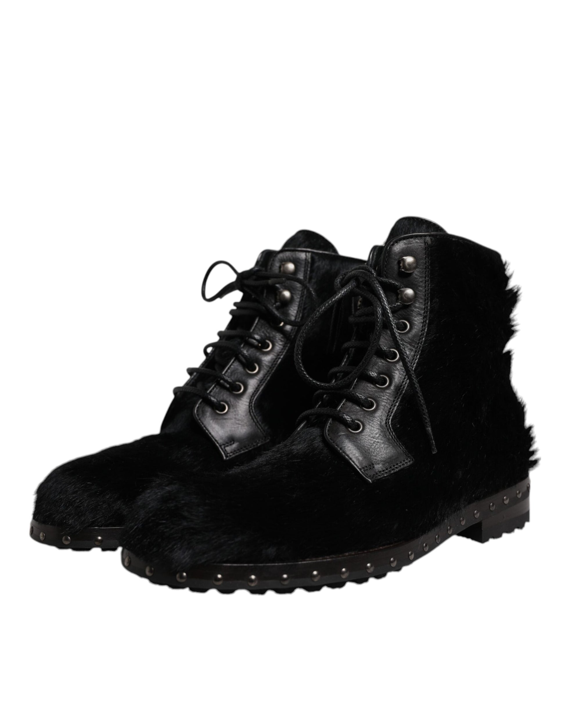 Dolce & Gabbana Black Pony Style Leather Mid Calf Boots Shoes